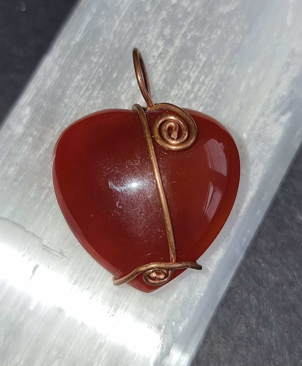 Carnelian Crystal Heart Pendant - Copper Wire Wrapped Necklace