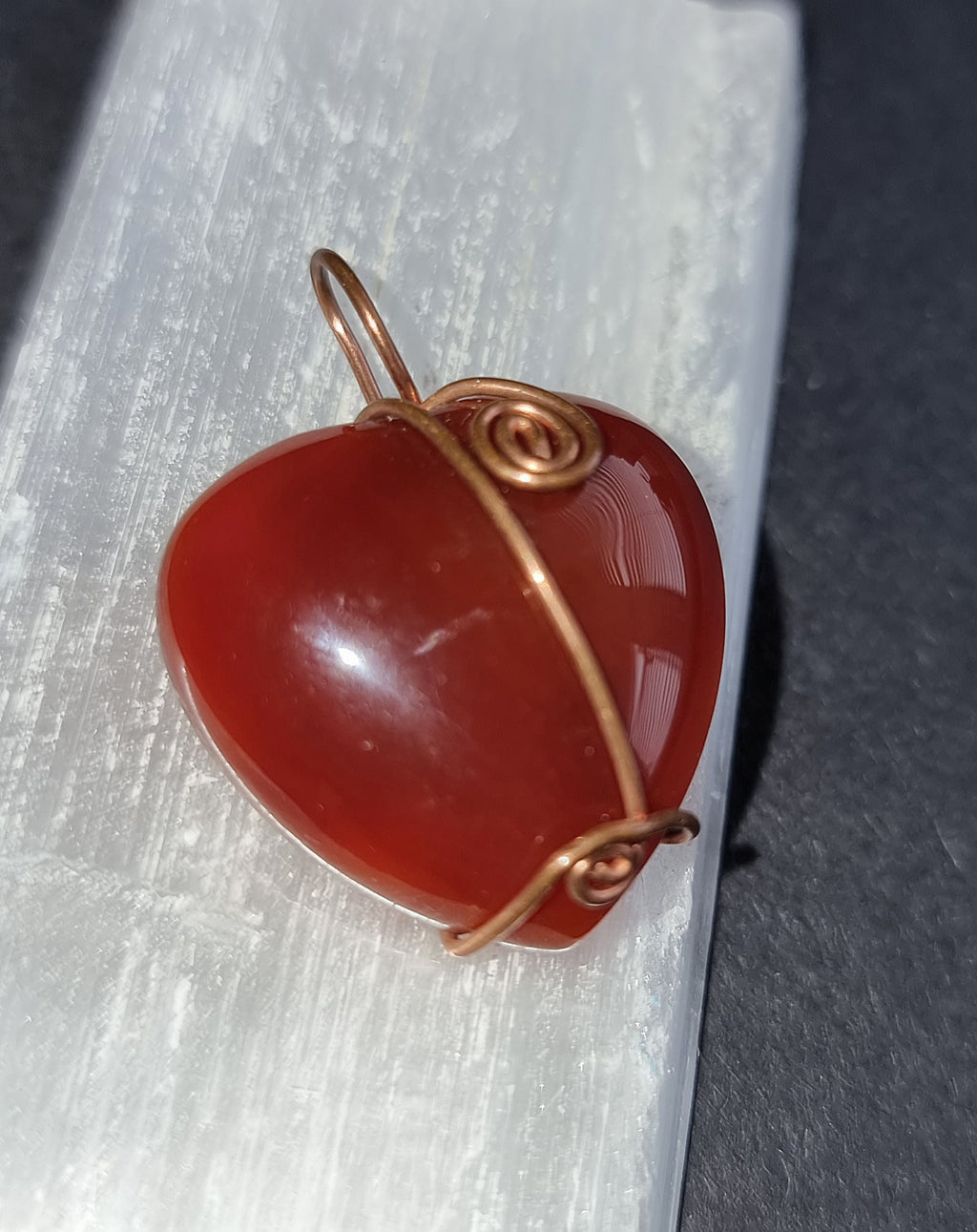 Carnelian Crystal Heart Pendant - Copper Wire Wrapped Necklace