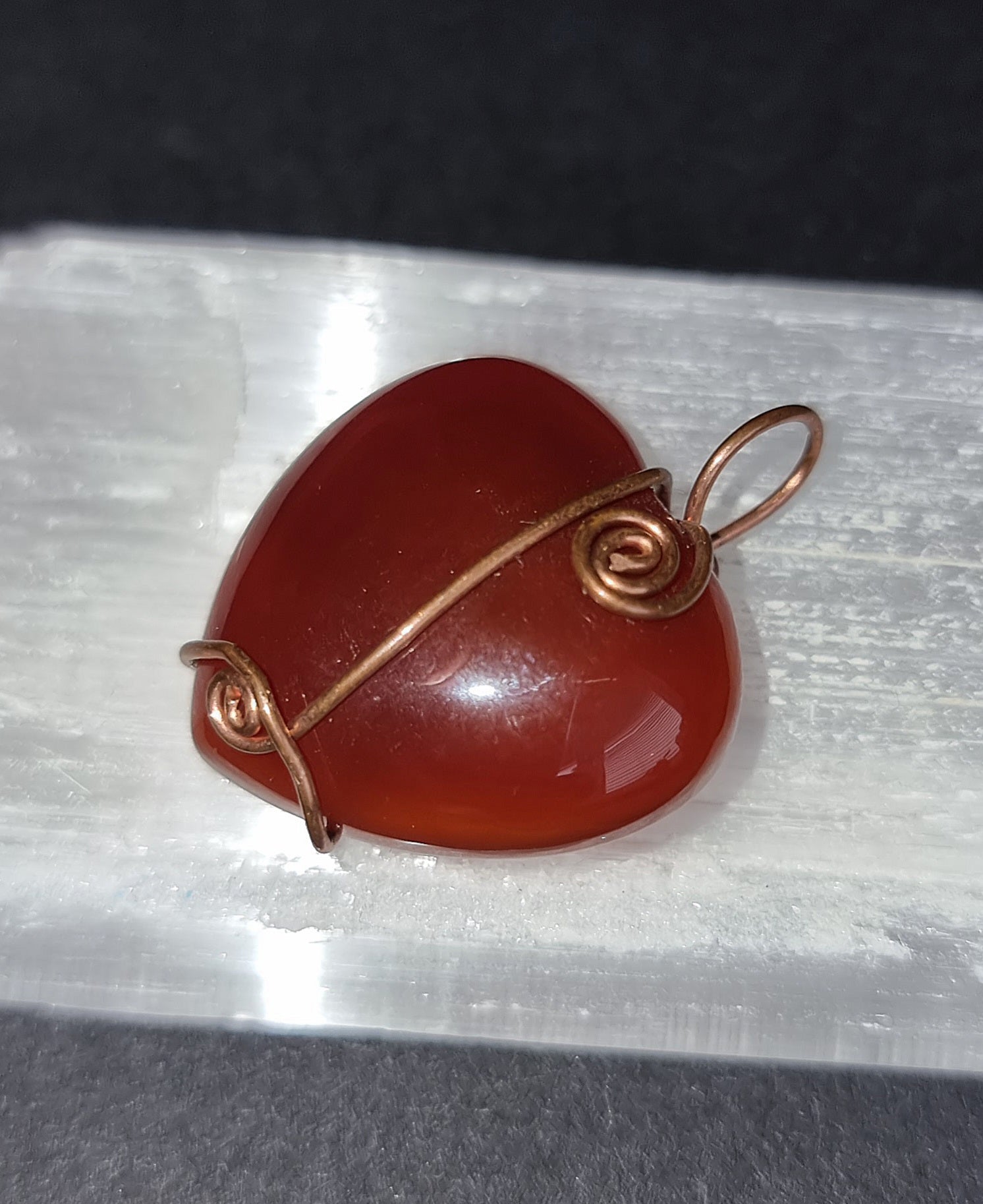 Carnelian Crystal Heart Pendant - Copper Wire Wrapped Necklace