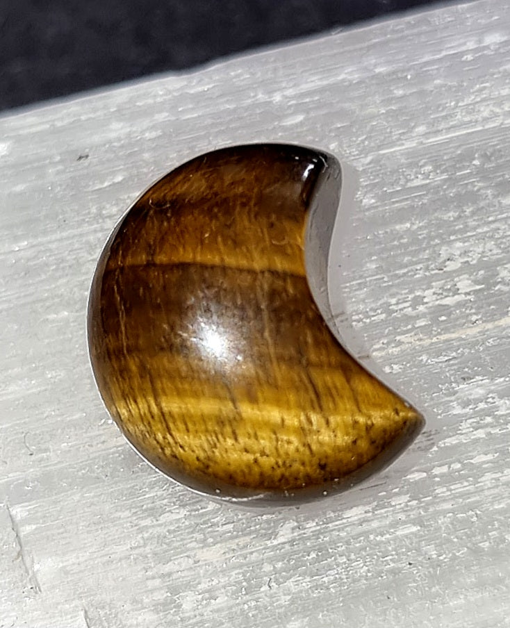 Tigers Eye Crystal Mini Moon - Carved Stone for Courage, Inner Strength & Joy