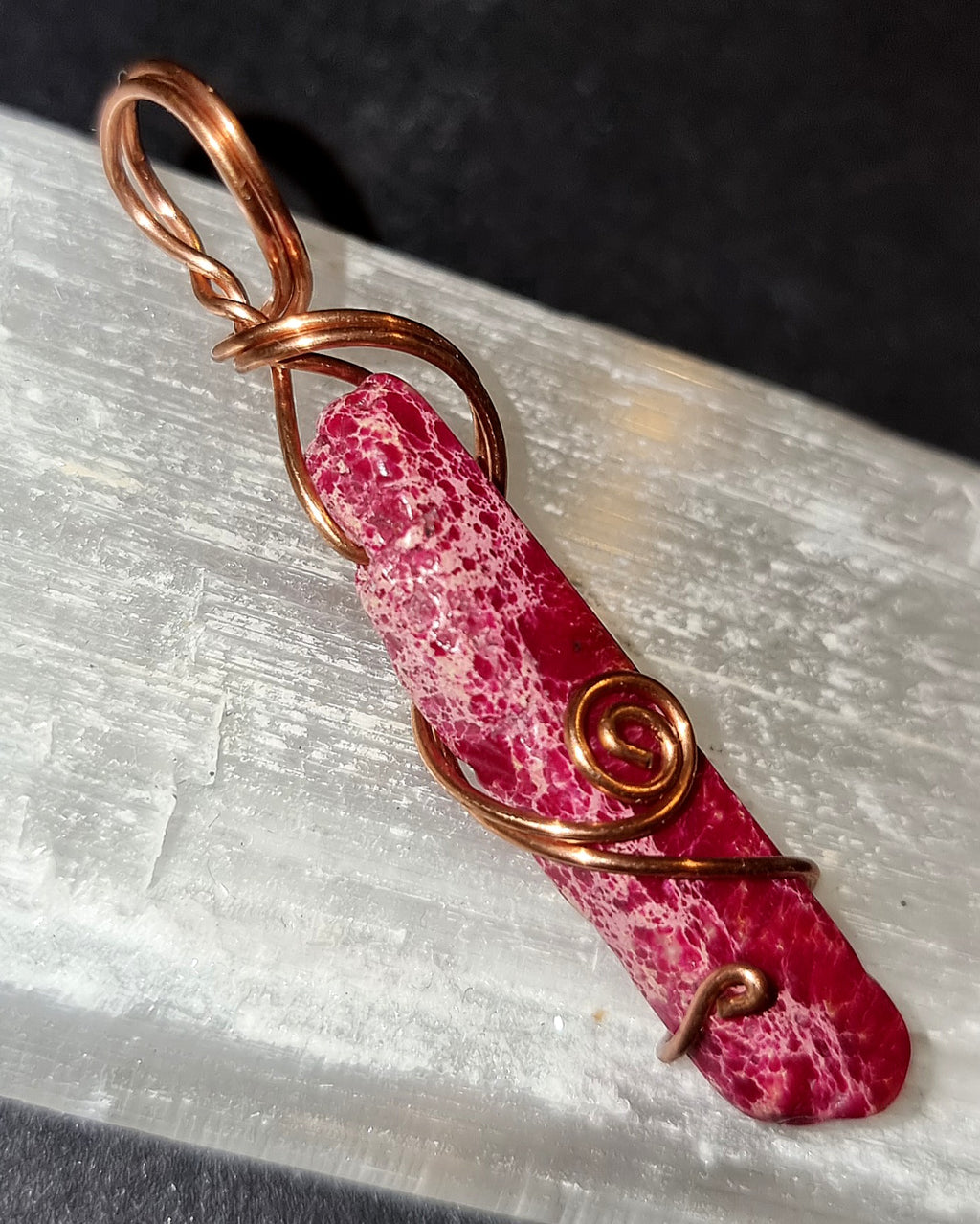 Fuchsia Imperial Jasper Wire Wrapped Pendant - Confidence & Emotional Balance Crystal Jewellery