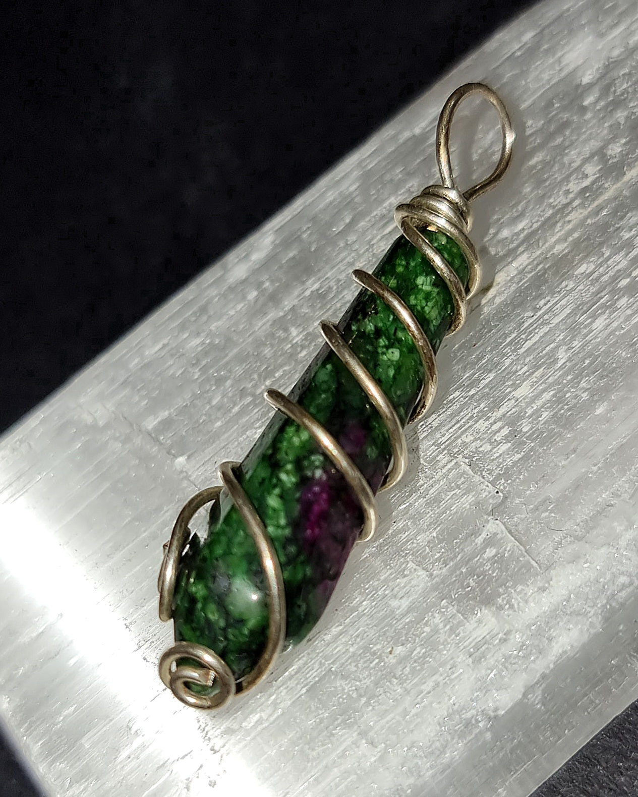 Ruby in Zoisite Wire Wrapped Pendant - Emotional Healing Crystal Jewellery