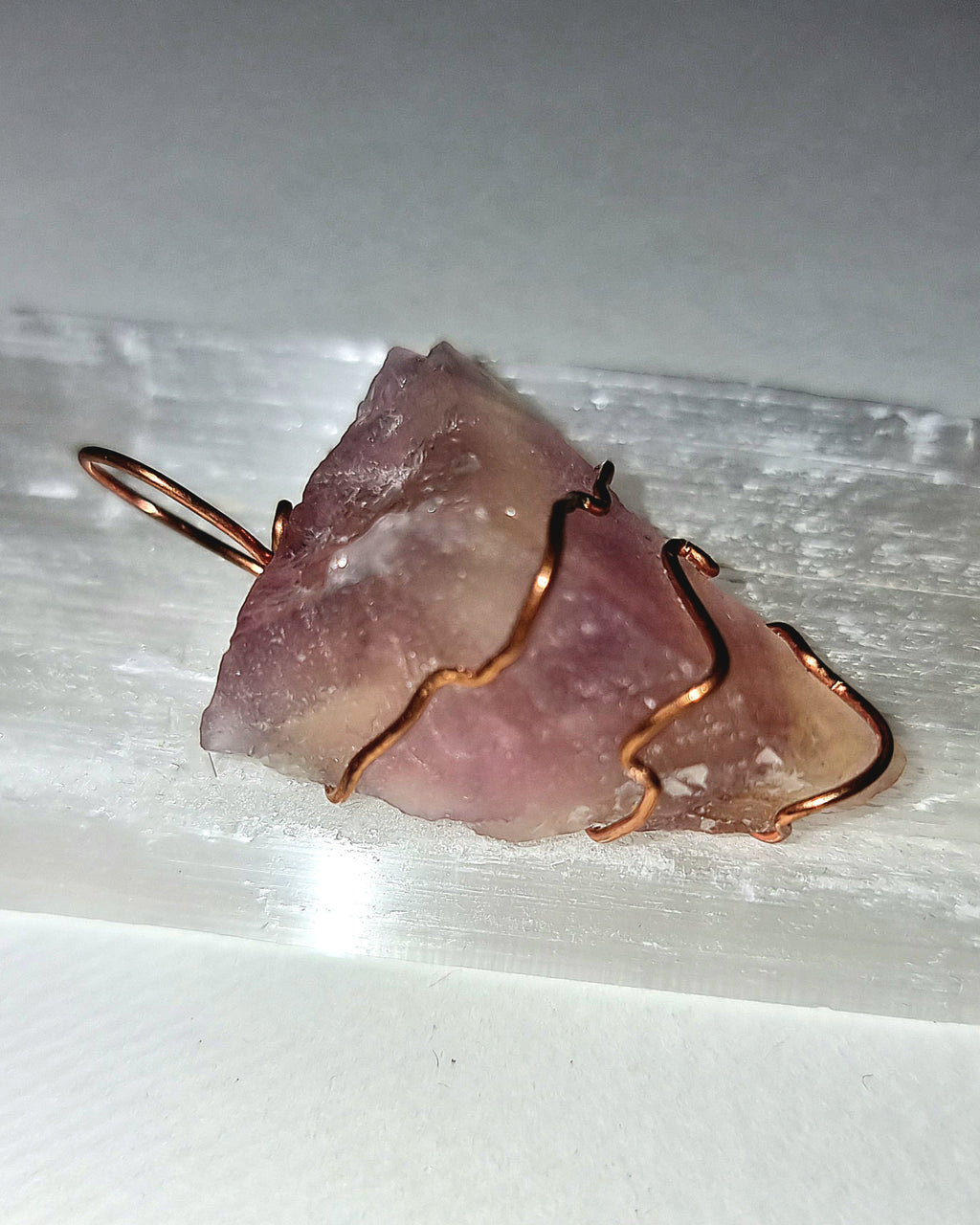 Watermelon Fluorite Rainbow Fluorite Necklace, Wire Wrapped Crystal Pendant Raw Stone