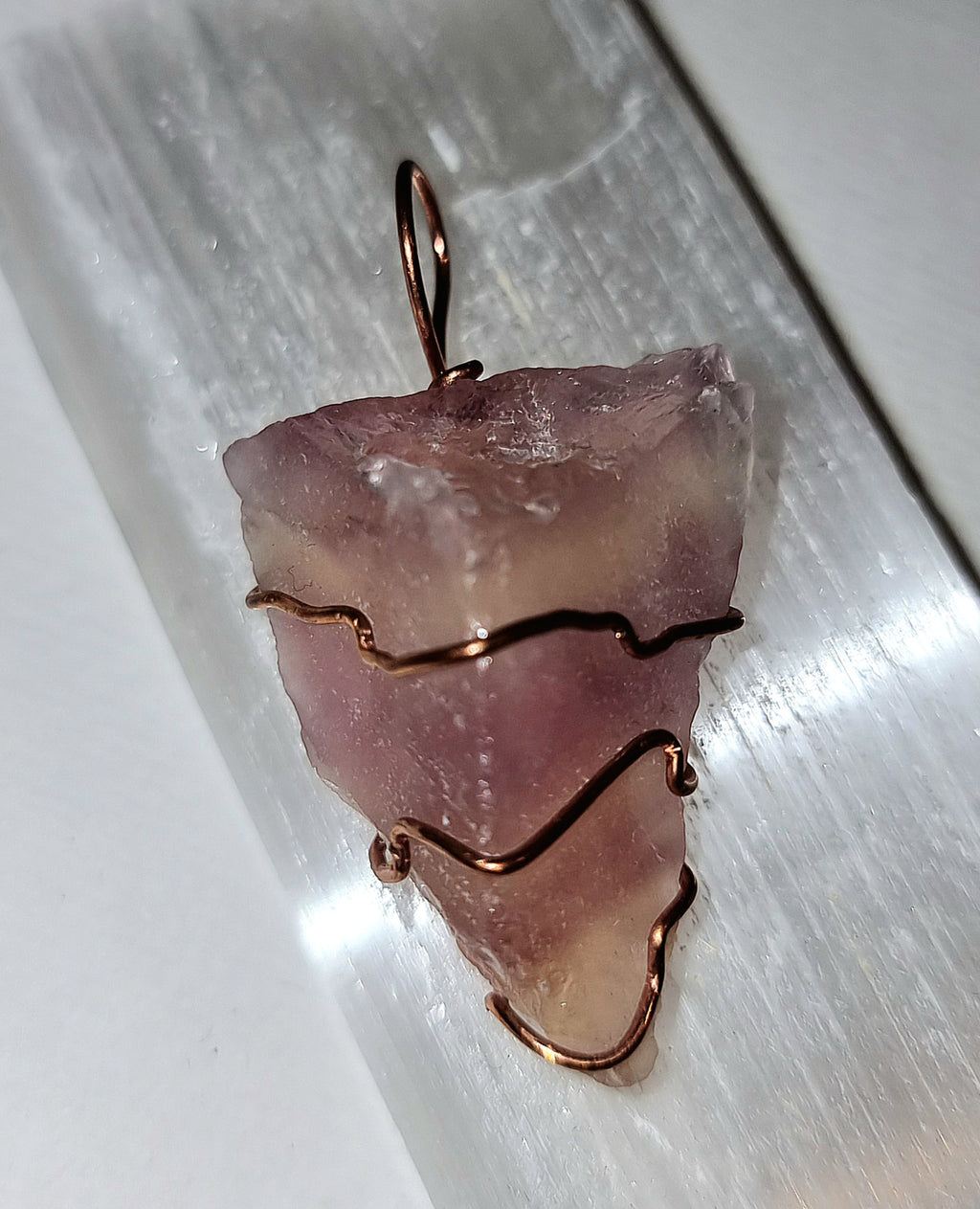 Watermelon Fluorite Rainbow Fluorite Necklace, Wire Wrapped Crystal Pendant Raw Stone