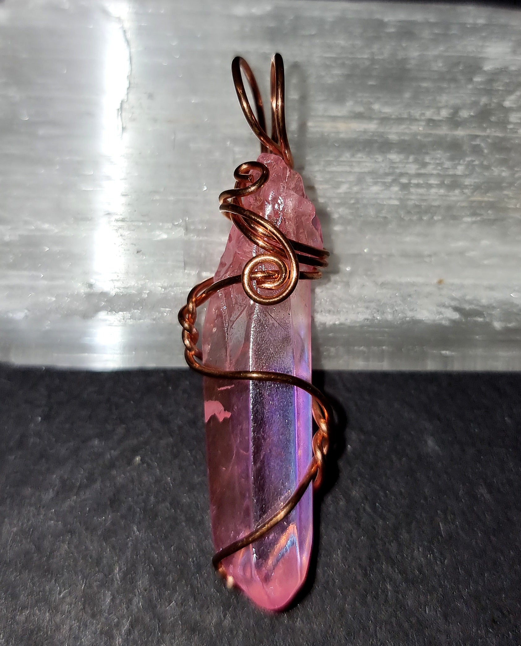 Pink Aura Clear Quartz Point Pendant - Love & Emotional Healing Crystal Jewellery