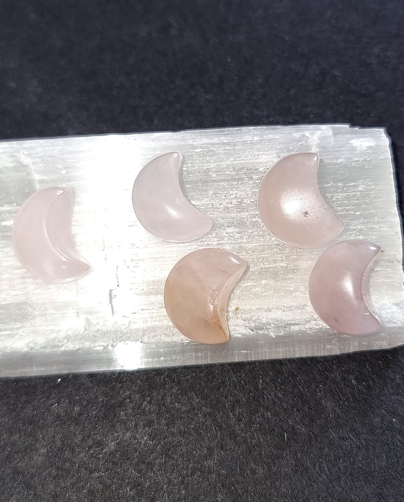 Rose Quartz Crystal Mini Moon - Carved Stone for Self Love, Compassion & Emotional Healing