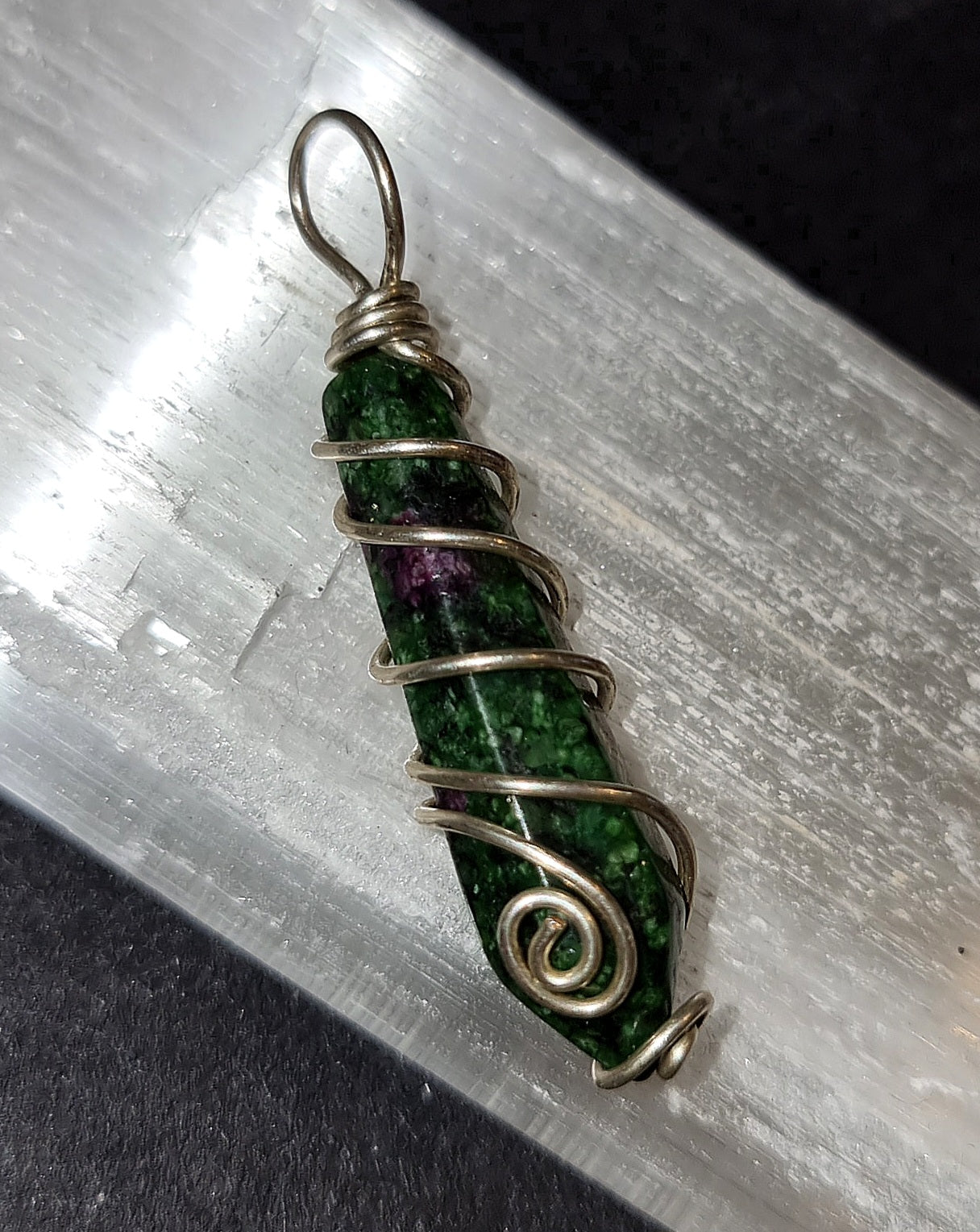 Ruby in Zoisite Wire Wrapped Pendant - Emotional Healing Crystal Jewellery