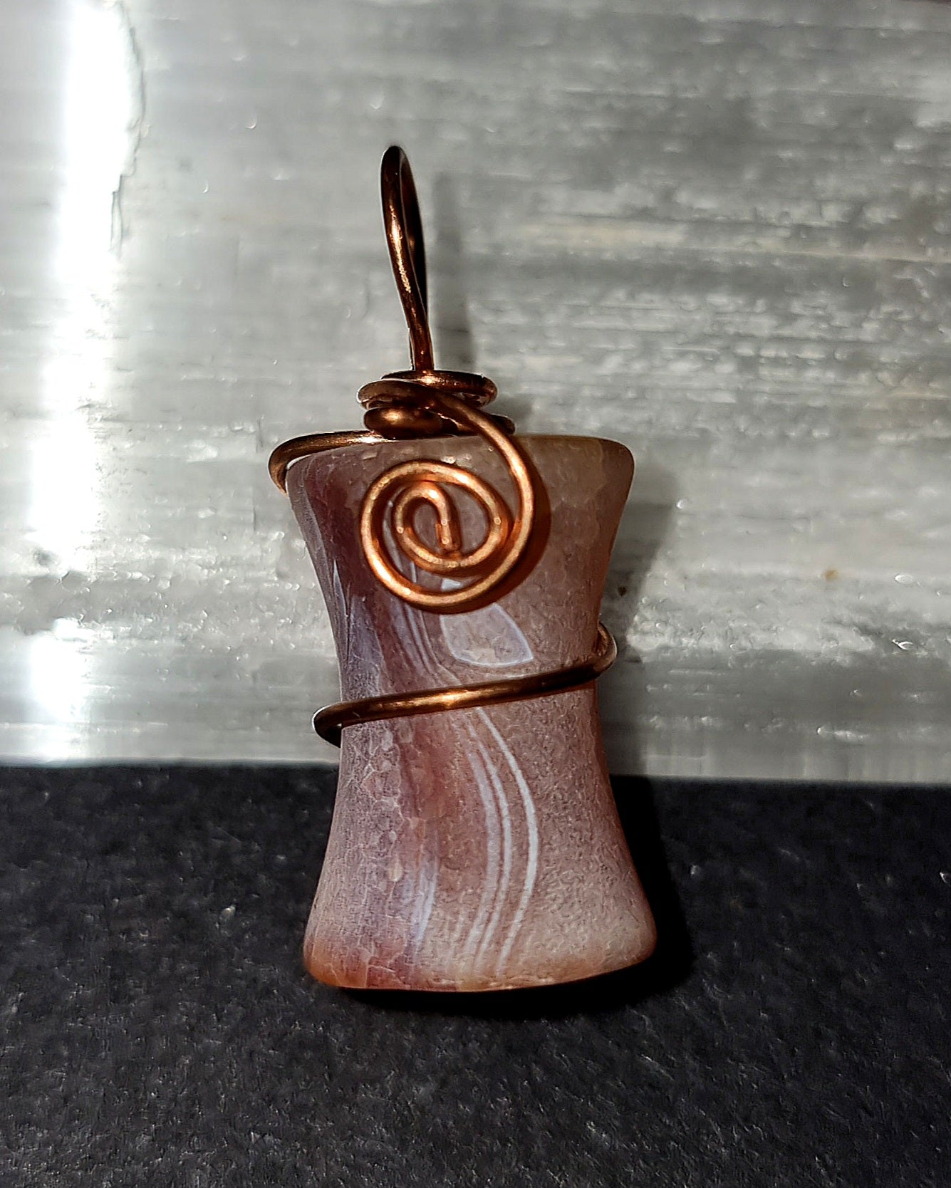Orange Frosted Agate Pendant - Copper Wire Wrapped Necklace for Creativity & Joy