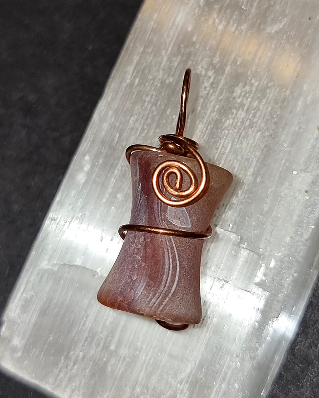 Orange Frosted Agate Pendant - Copper Wire Wrapped Necklace for Creativity & Joy