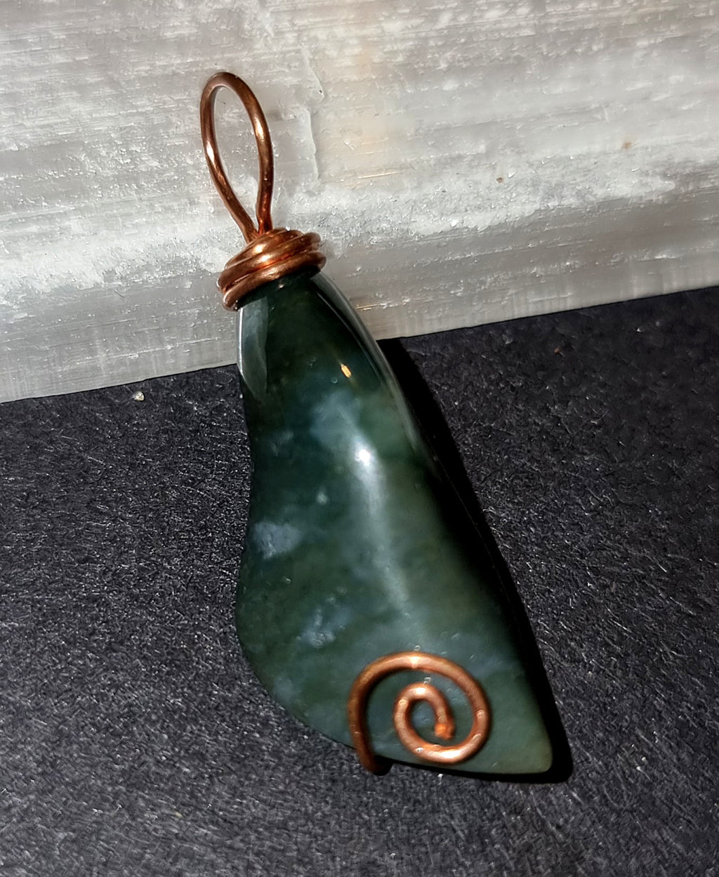 Moss Agate Leaf Pendant - Copper Wire Wrapped Necklace for Nature Connection