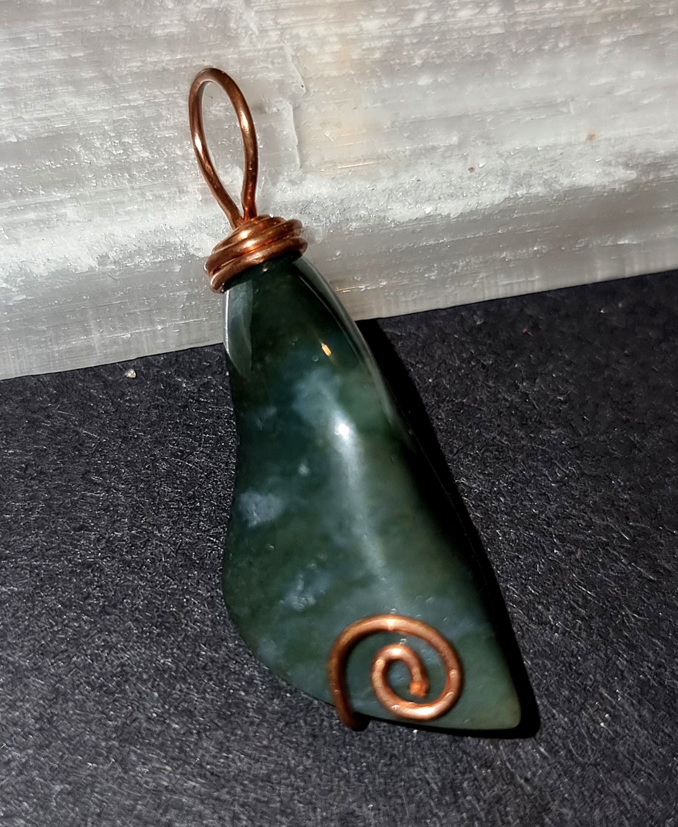 Moss Agate Leaf Pendant - Copper Wire Wrapped Necklace for Nature Connection