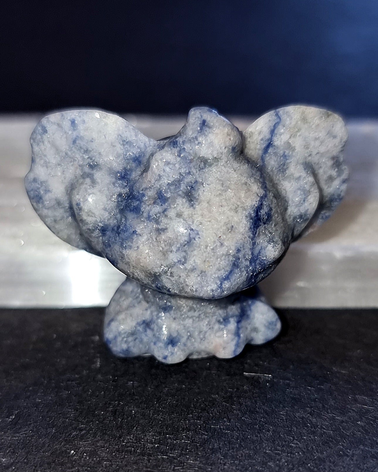 "Blue Aventurine Stitch crystal detail showing natural patterns and healing properties"