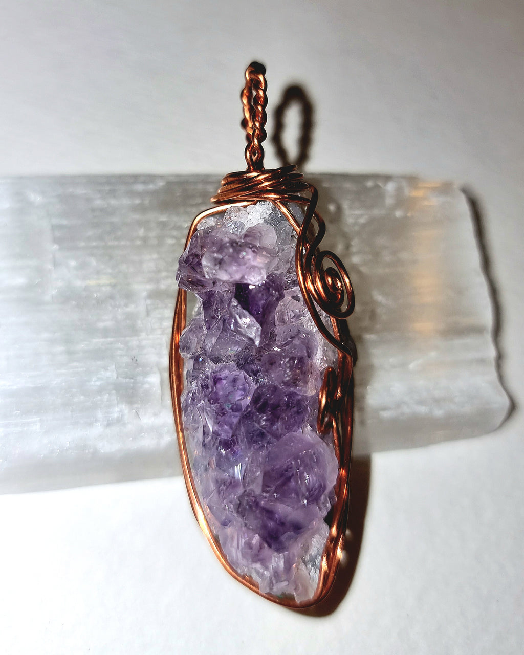 Amethyst Cluster Necklace, Wire Wrapped Amethyst Pendant