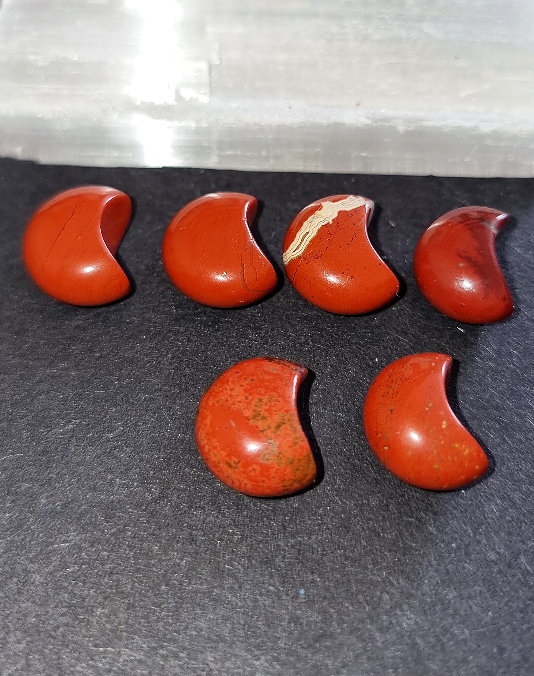 Red Jasper Crystal Mini Moon - Carved Stone for Grounding, Root Chakra & Inner Strength