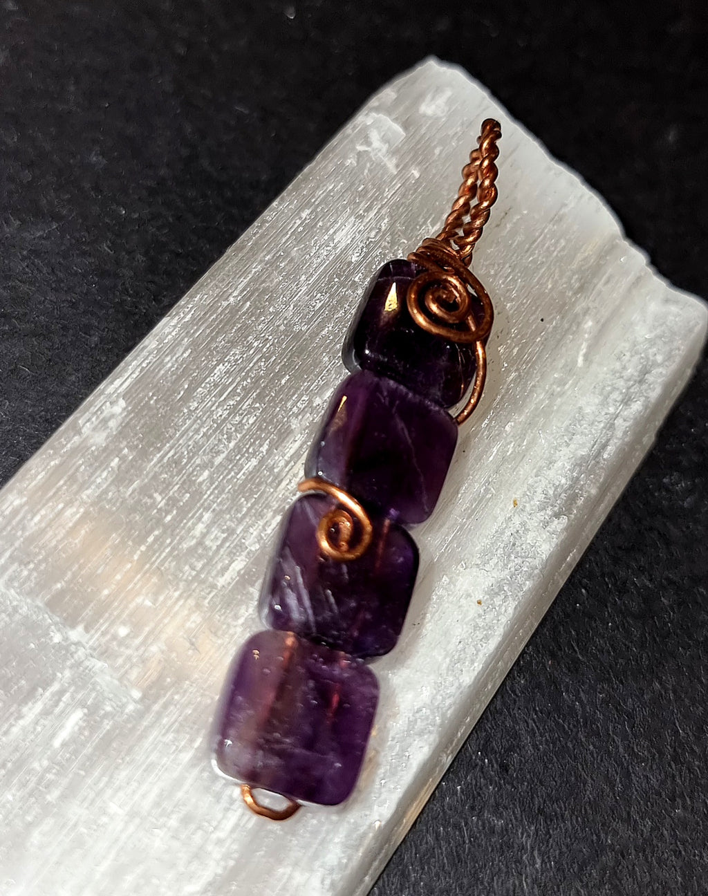 Amethyst Pendant - Copper Wire Wrapped Necklace for Spiritual Protection & Intuition
