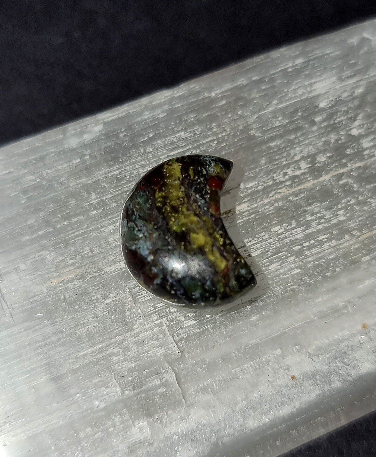 Dragons Blood Crystal Mini Moon - Carved Stone for Spiritual Journey & Connection