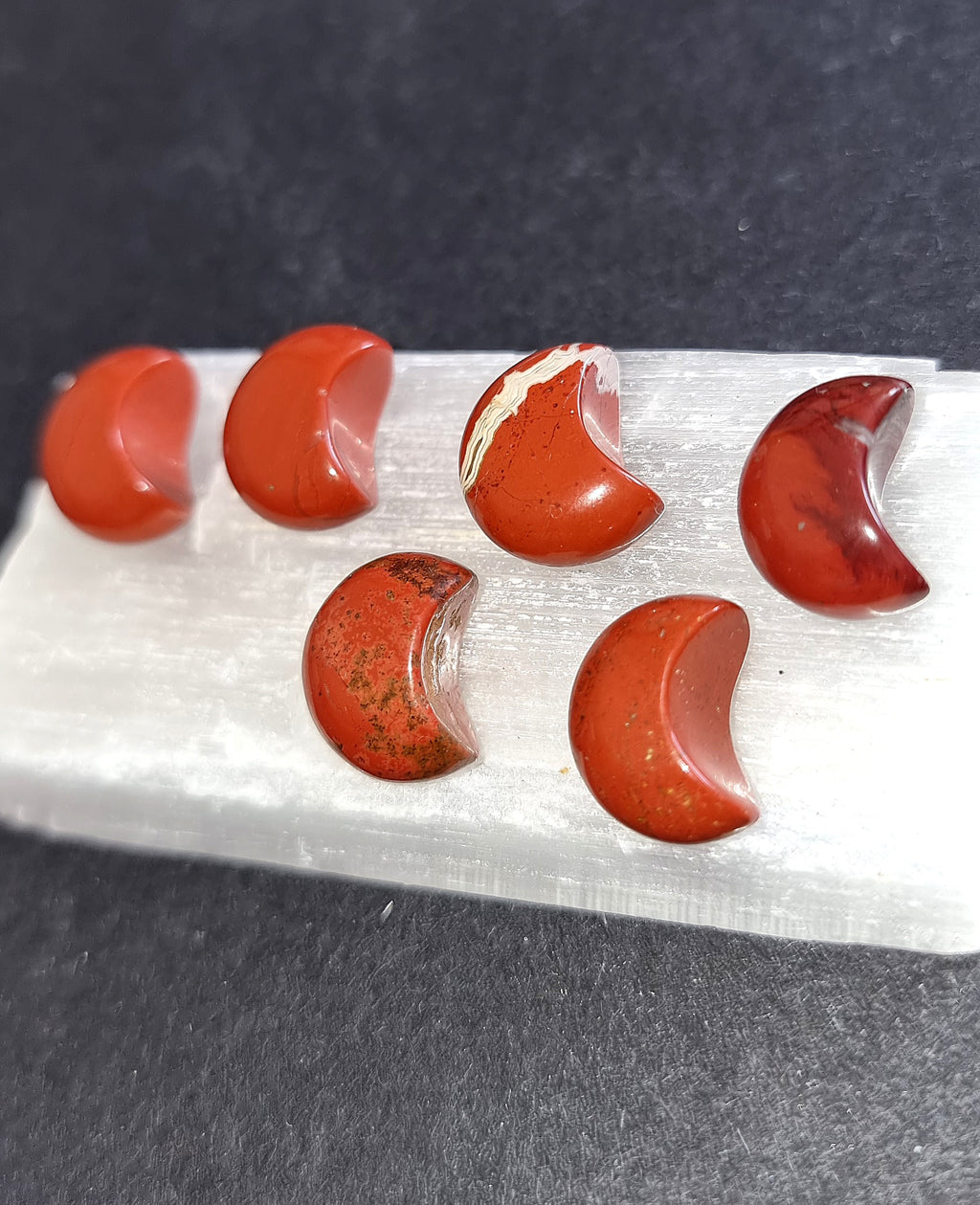 Red Jasper Crystal Mini Moon - Carved Stone for Grounding, Root Chakra & Inner Strength