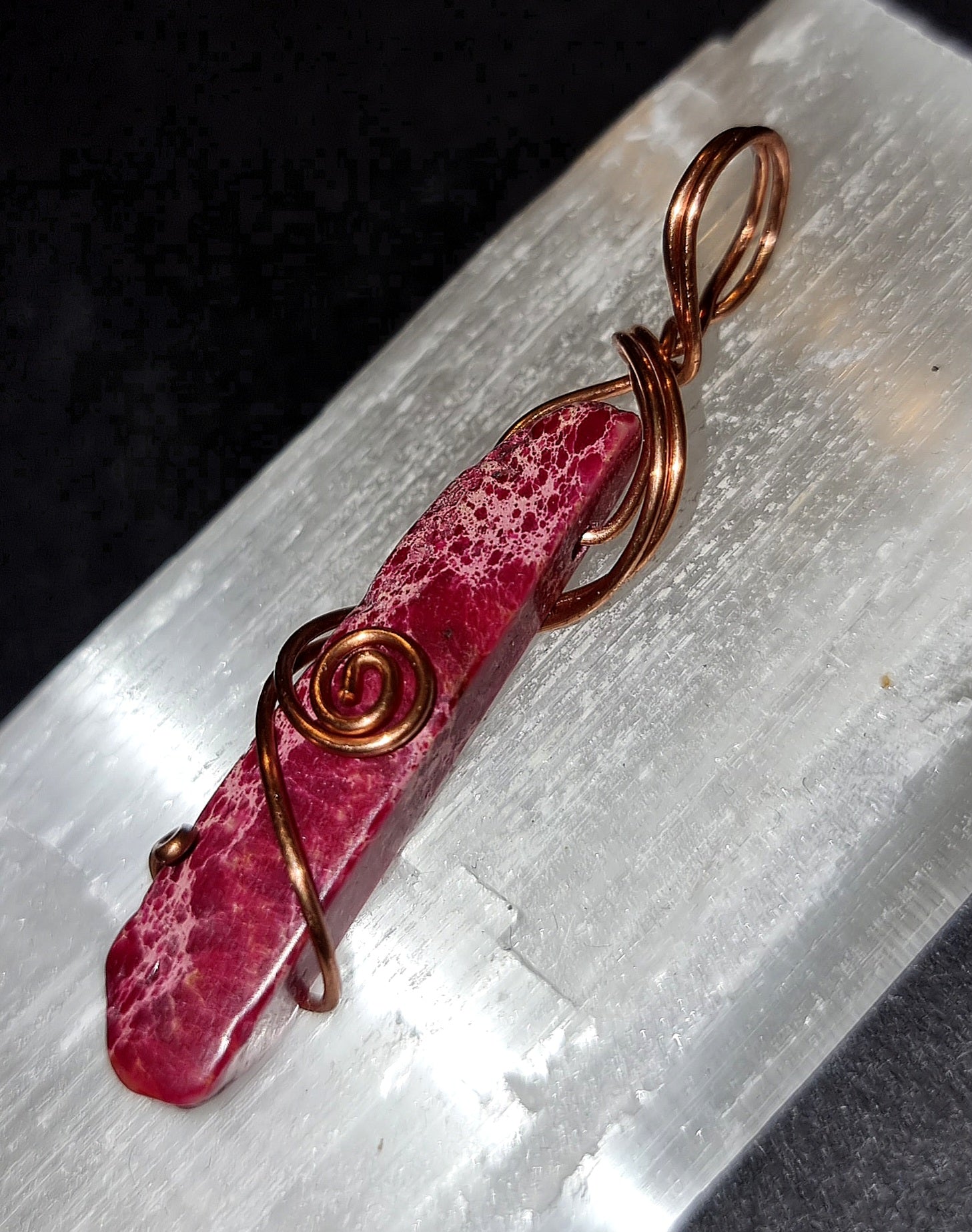 Fuchsia Imperial Jasper Wire Wrapped Pendant - Confidence & Emotional Balance Crystal Jewellery