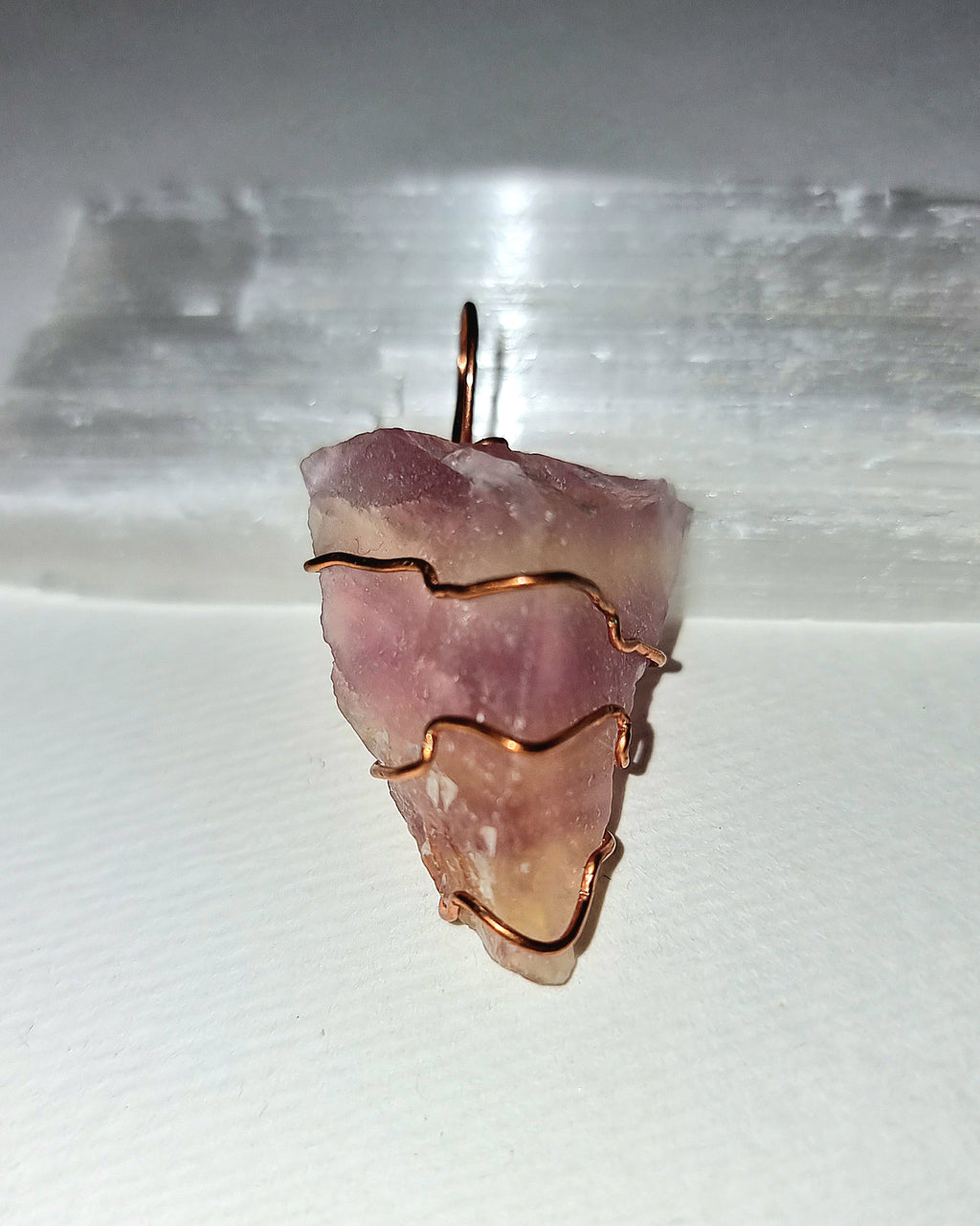 Watermelon Fluorite Rainbow Fluorite Necklace, Wire Wrapped Crystal Pendant Raw Stone