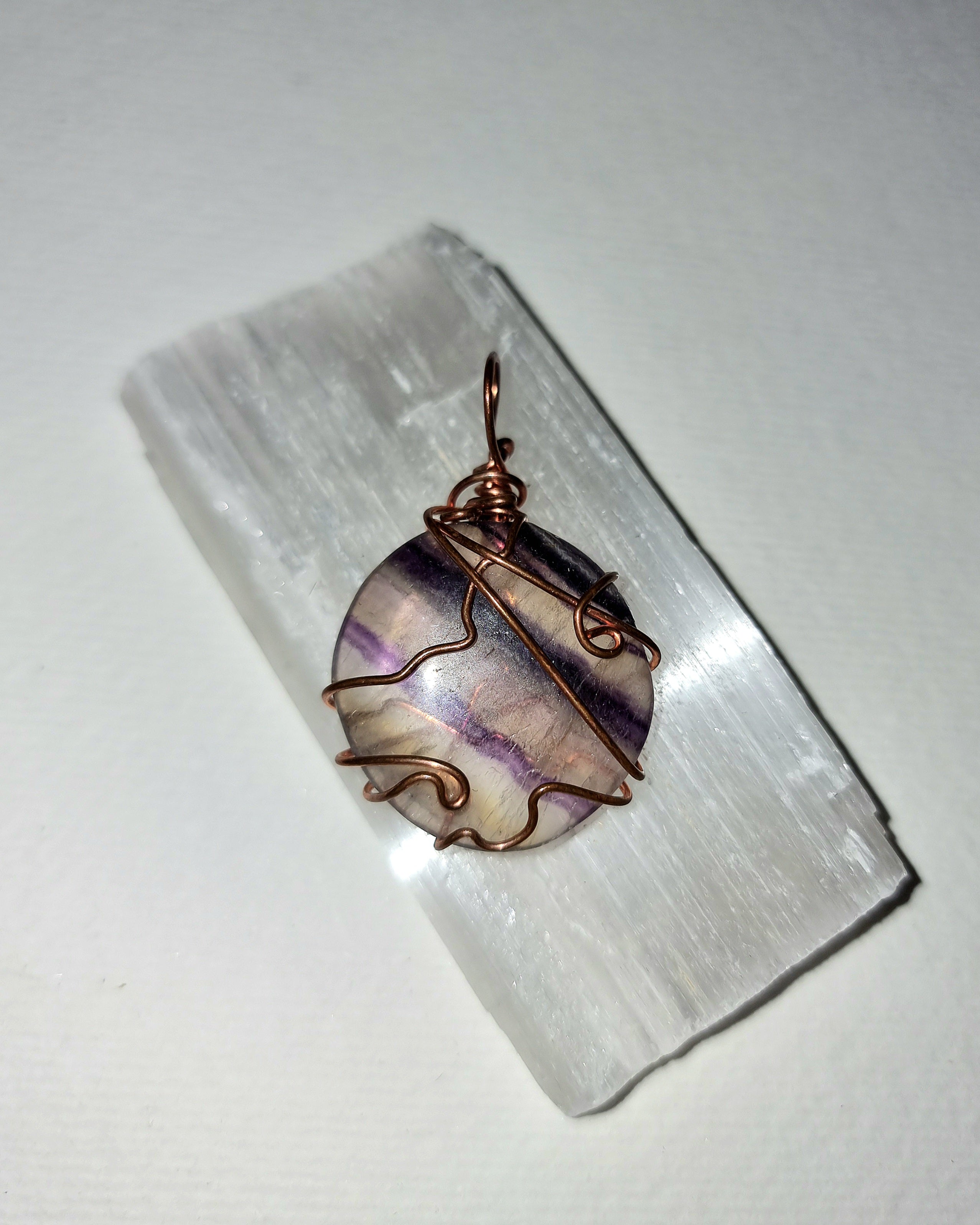 Rainbow Fluorite Wire Wrapped Crystal Pendant