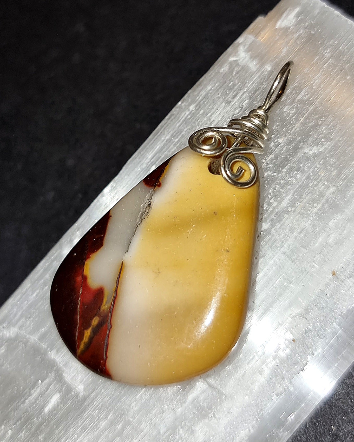 Mookaite Pendant - Silver Plated Wire Wrapped Necklace for Joy & Grounding