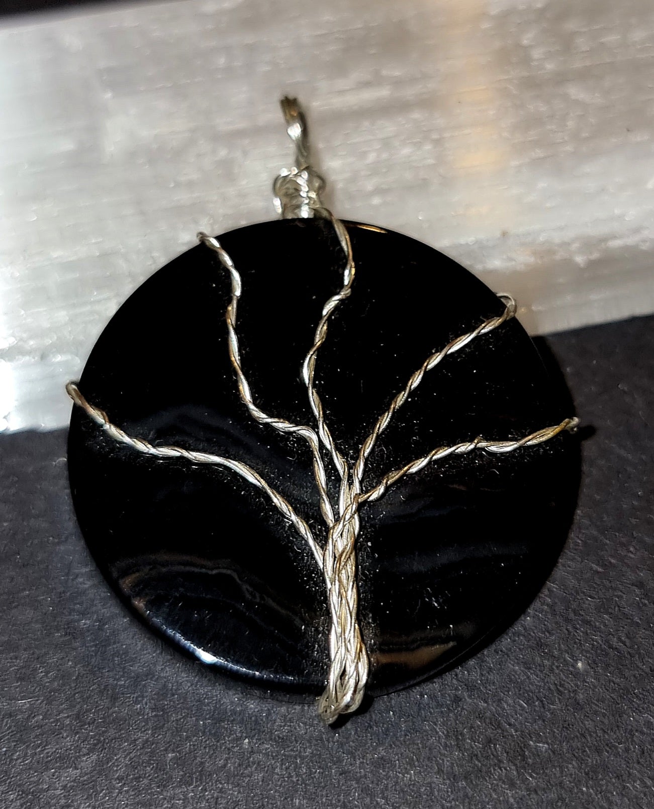Black Agate Tree of Life Pendant - Wire Wrapped Crystal Necklace for Grounding & Protection