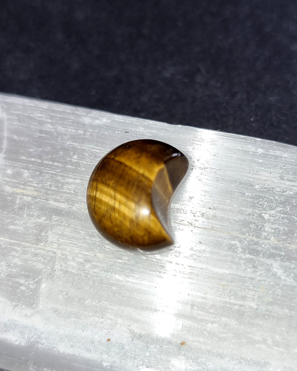 Tigers Eye Crystal Mini Moon - Carved Stone for Courage, Inner Strength & Joy