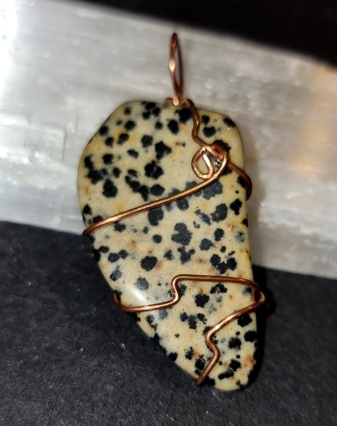 Dalmatian Jasper Wire Wrapped Pendant - Joy & Playfulness Crystal Jewellery