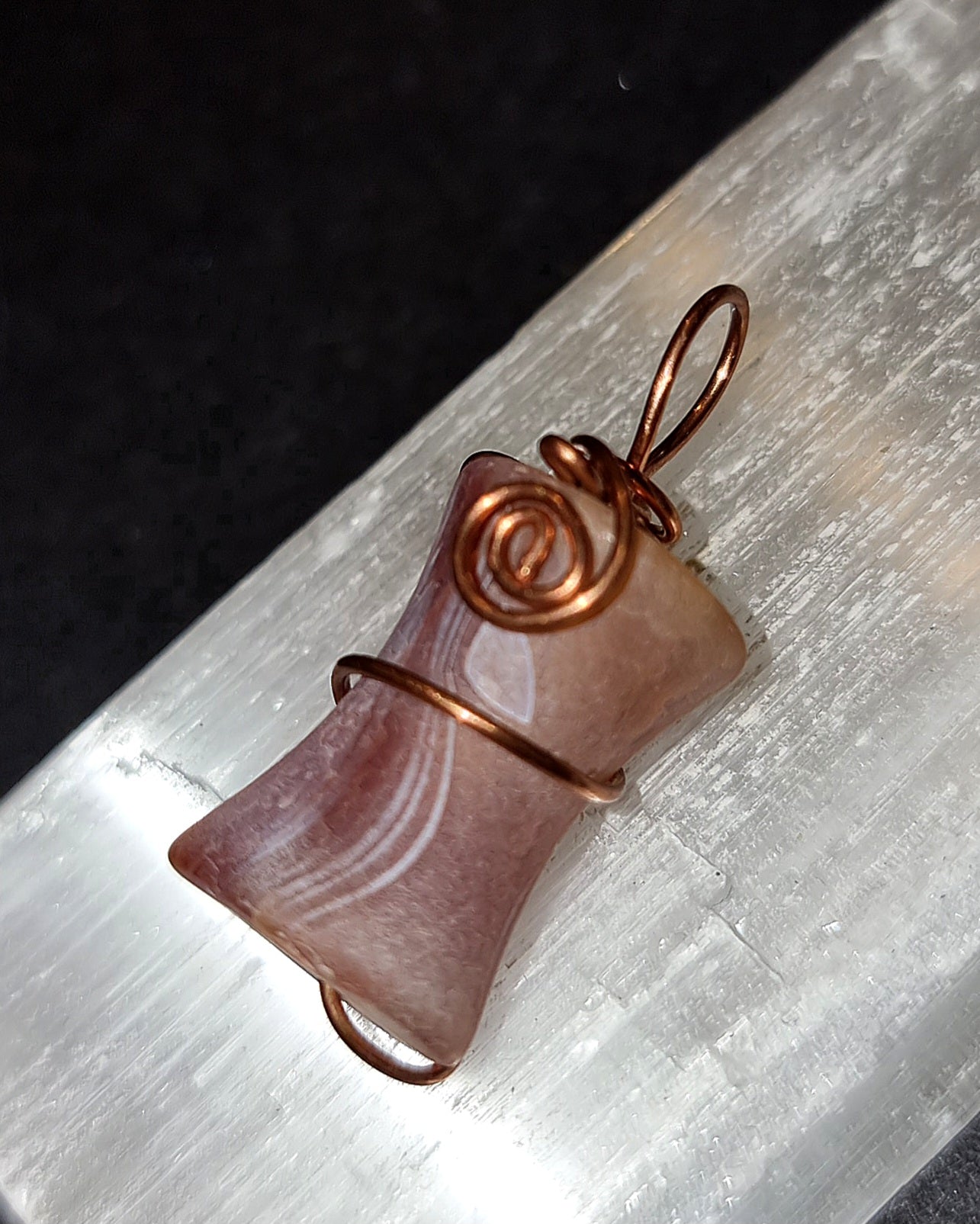 Orange Frosted Agate Pendant - Copper Wire Wrapped Necklace for Creativity & Joy