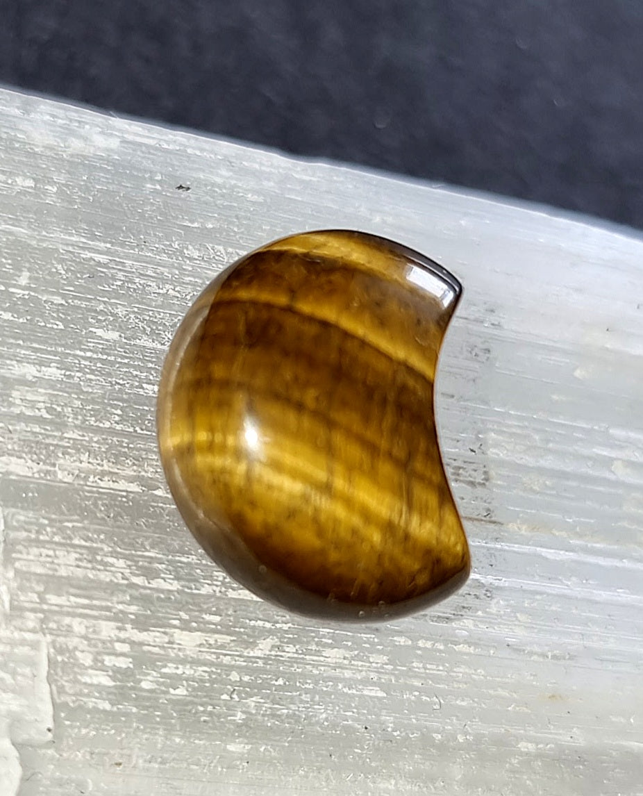 Tigers Eye Crystal Mini Moon - Carved Stone for Courage, Inner Strength & Joy