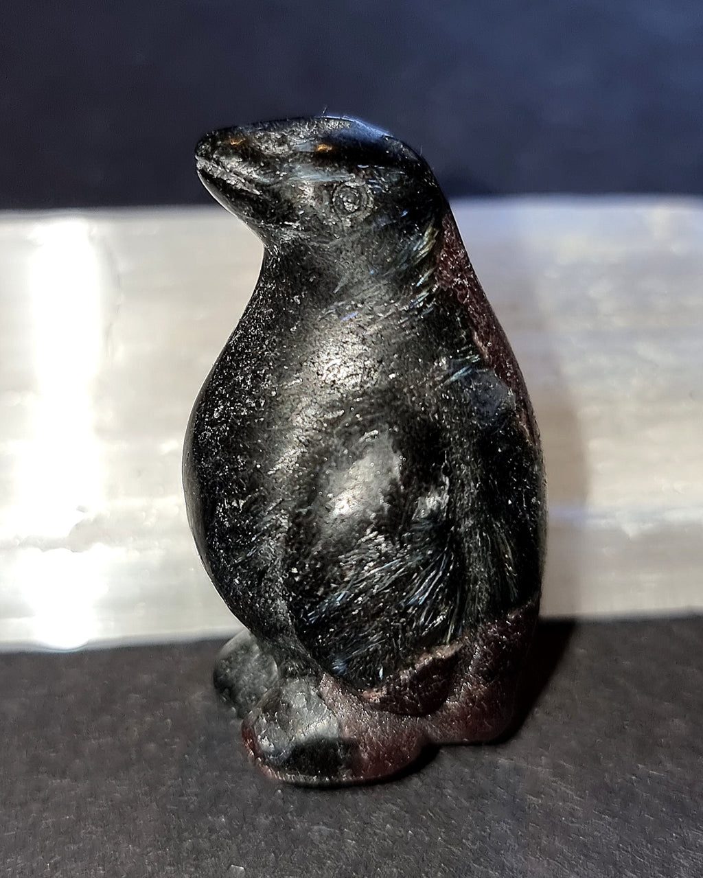 Arfvedsonite Penguin with Garnet - Firework Stone