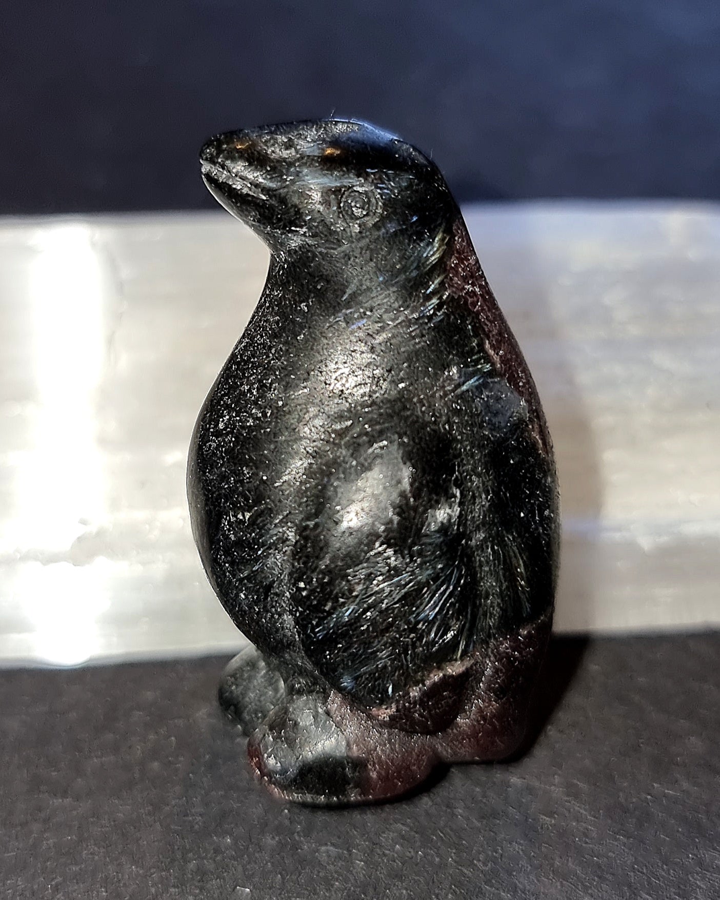 Arfvedsonite Penguin with Garnet - Firework Stone