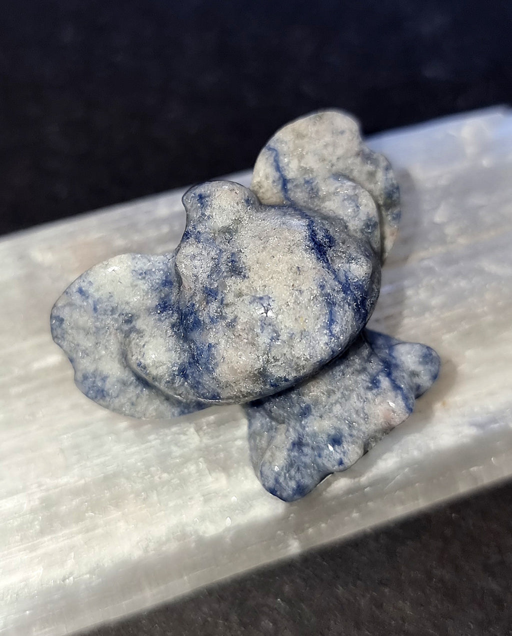 "Blue Aventurine healing crystal stitch shape 37mm size comparison hand held"