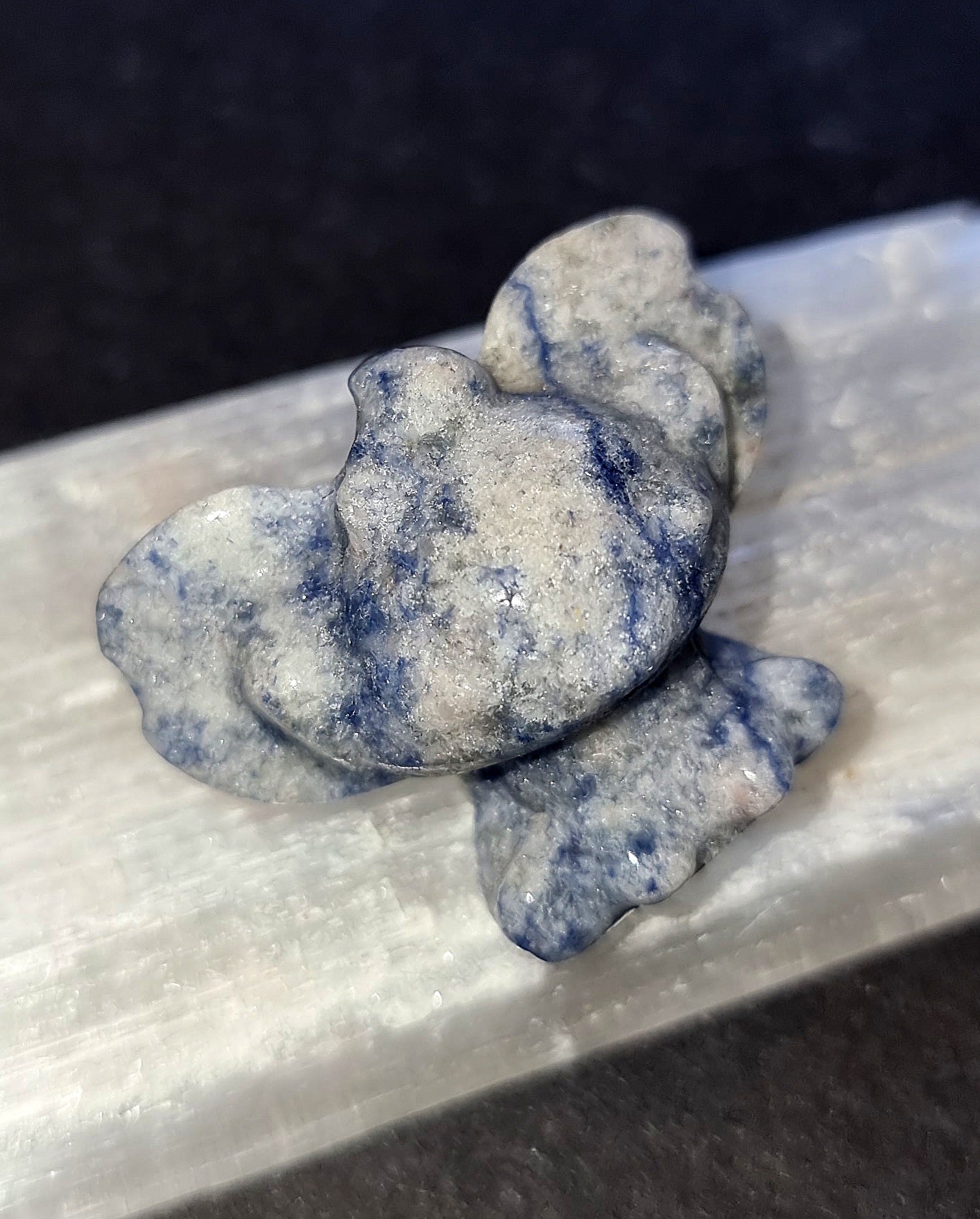 "Blue Aventurine healing crystal stitch shape 37mm size comparison hand held"