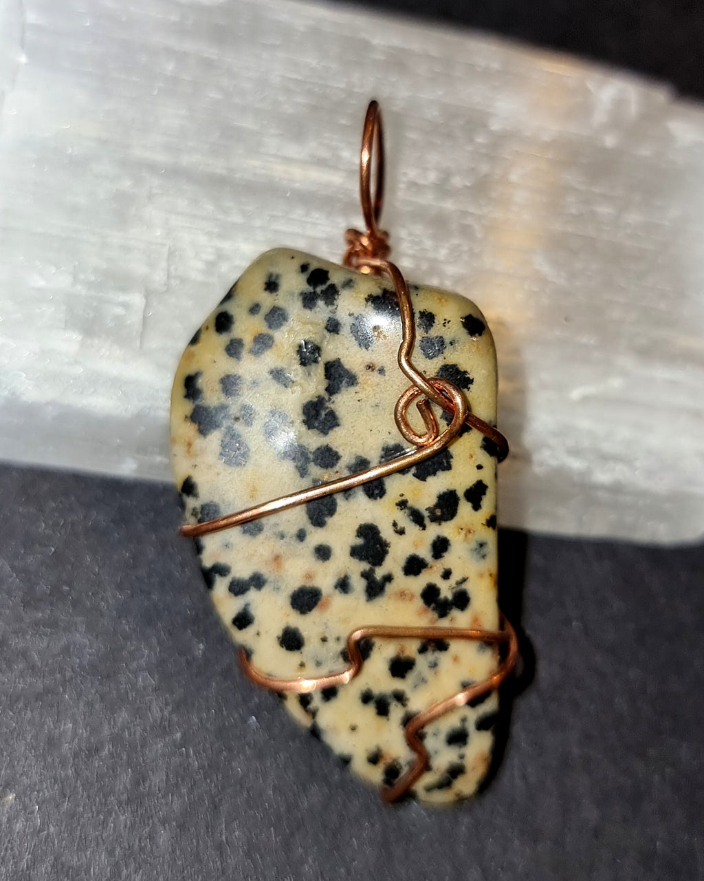 Dalmatian Jasper Wire Wrapped Pendant - Joy & Playfulness Crystal Jewellery