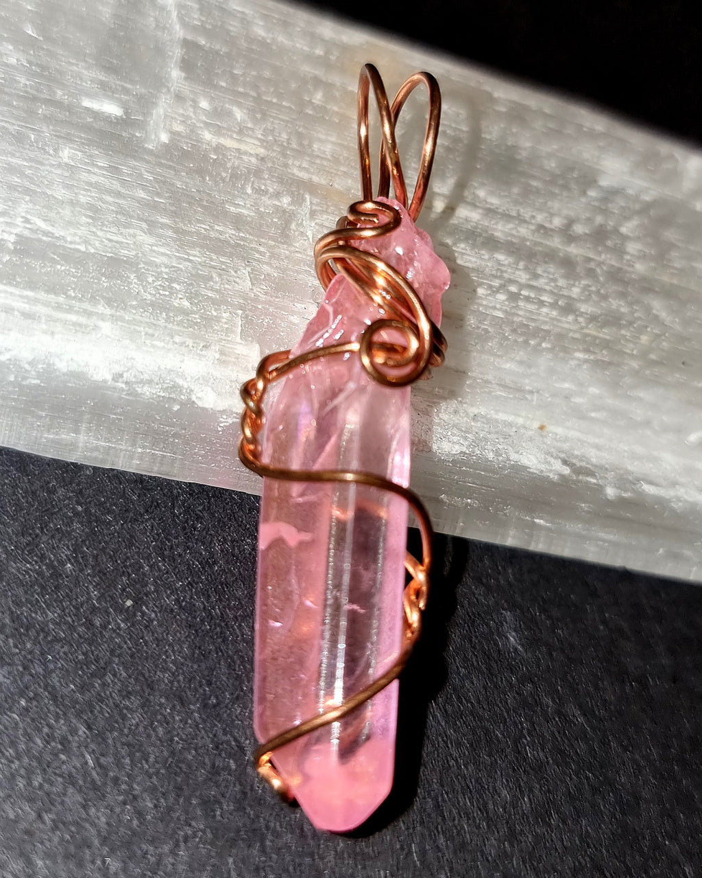 Pink Aura Clear Quartz Point Pendant - Love & Emotional Healing Crystal Jewellery