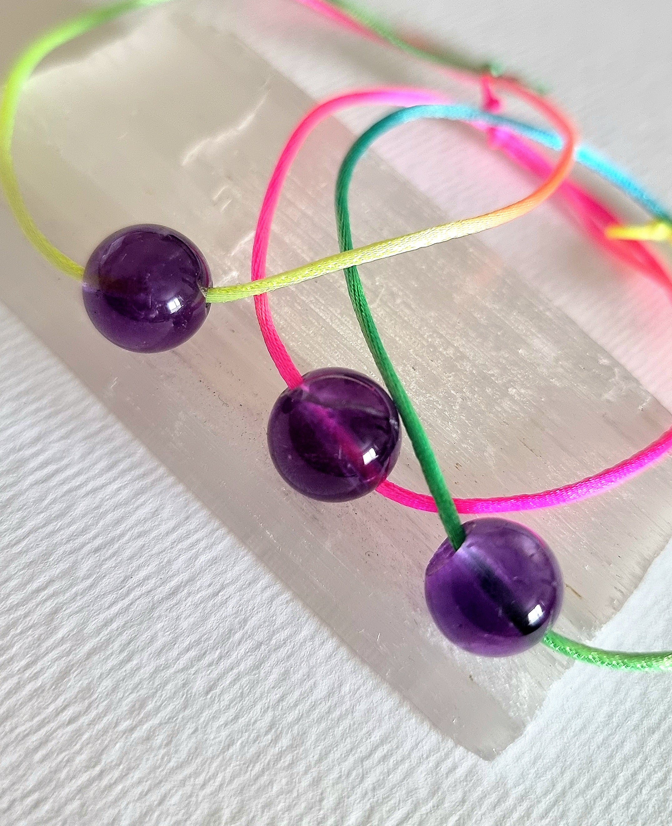 Amethyst Adjustable Rainbow Bracelet - Sleep, Grief & Third Eye Chakra