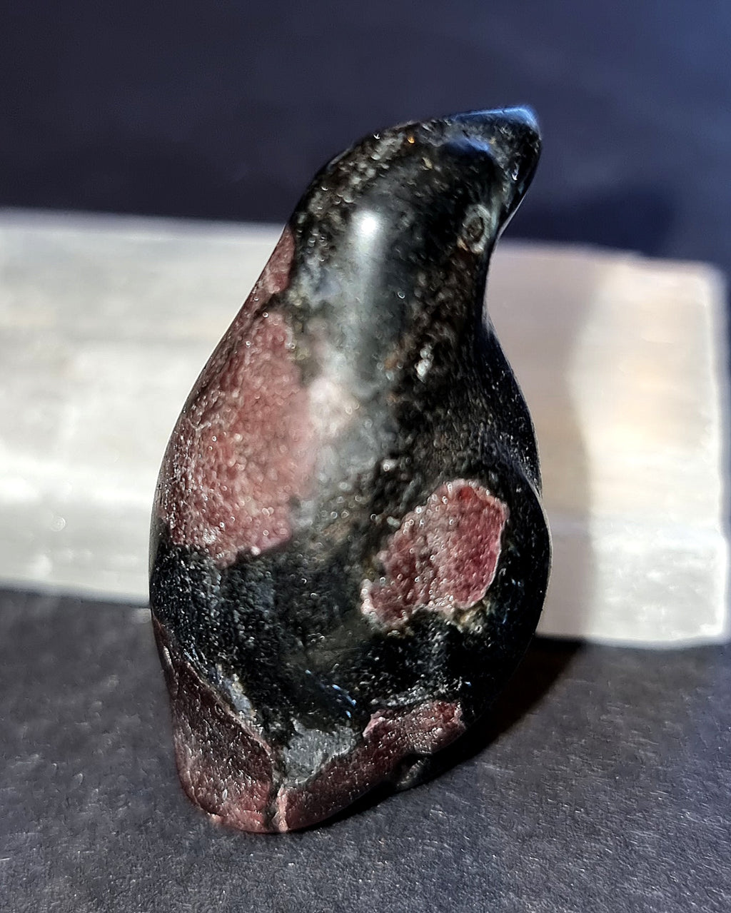 Arfvedsonite Penguin with Garnet - Firework Stone