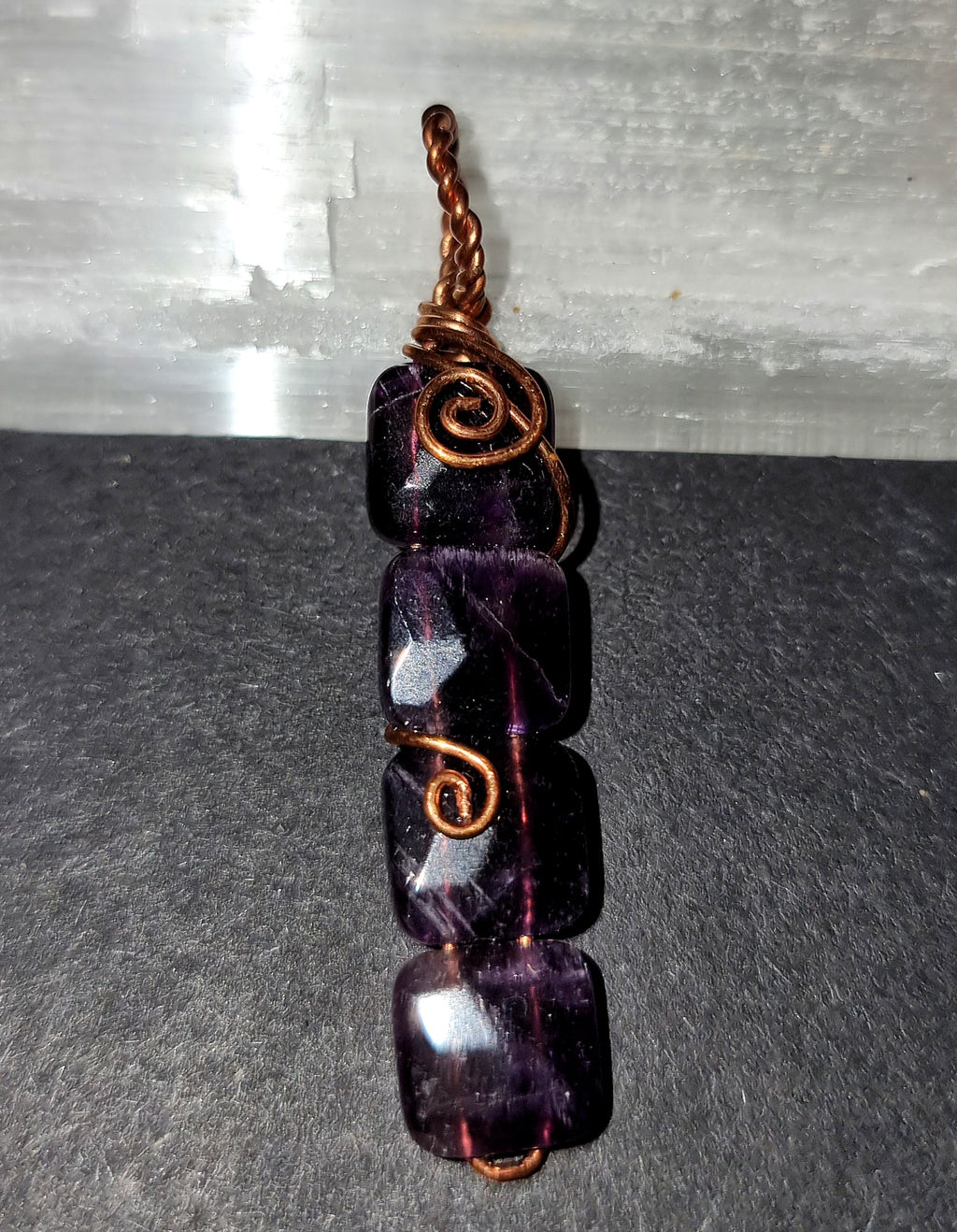 Amethyst Pendant - Copper Wire Wrapped Necklace for Spiritual Protection & Intuition