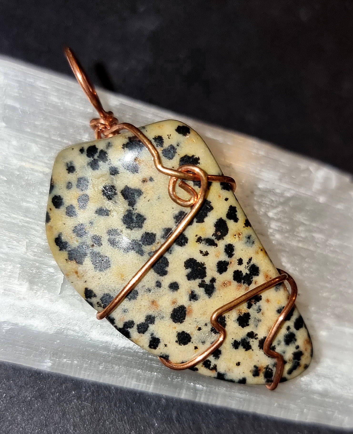 Dalmatian Jasper Wire Wrapped Pendant - Joy & Playfulness Crystal Jewellery