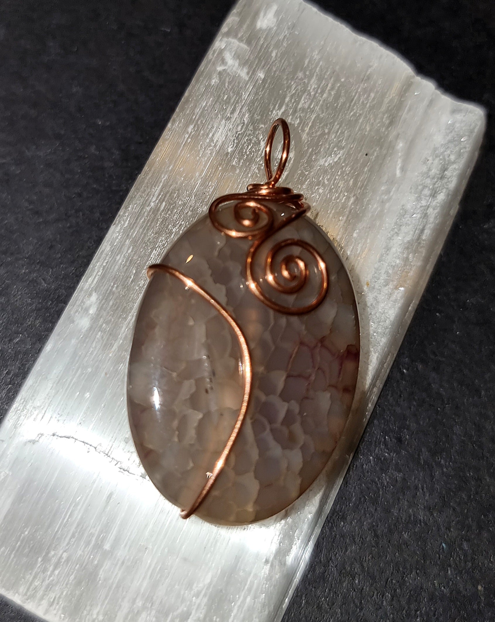Dragons Vein Agate Pendant - Copper Wire Wrapped Necklace for Strength & Courage