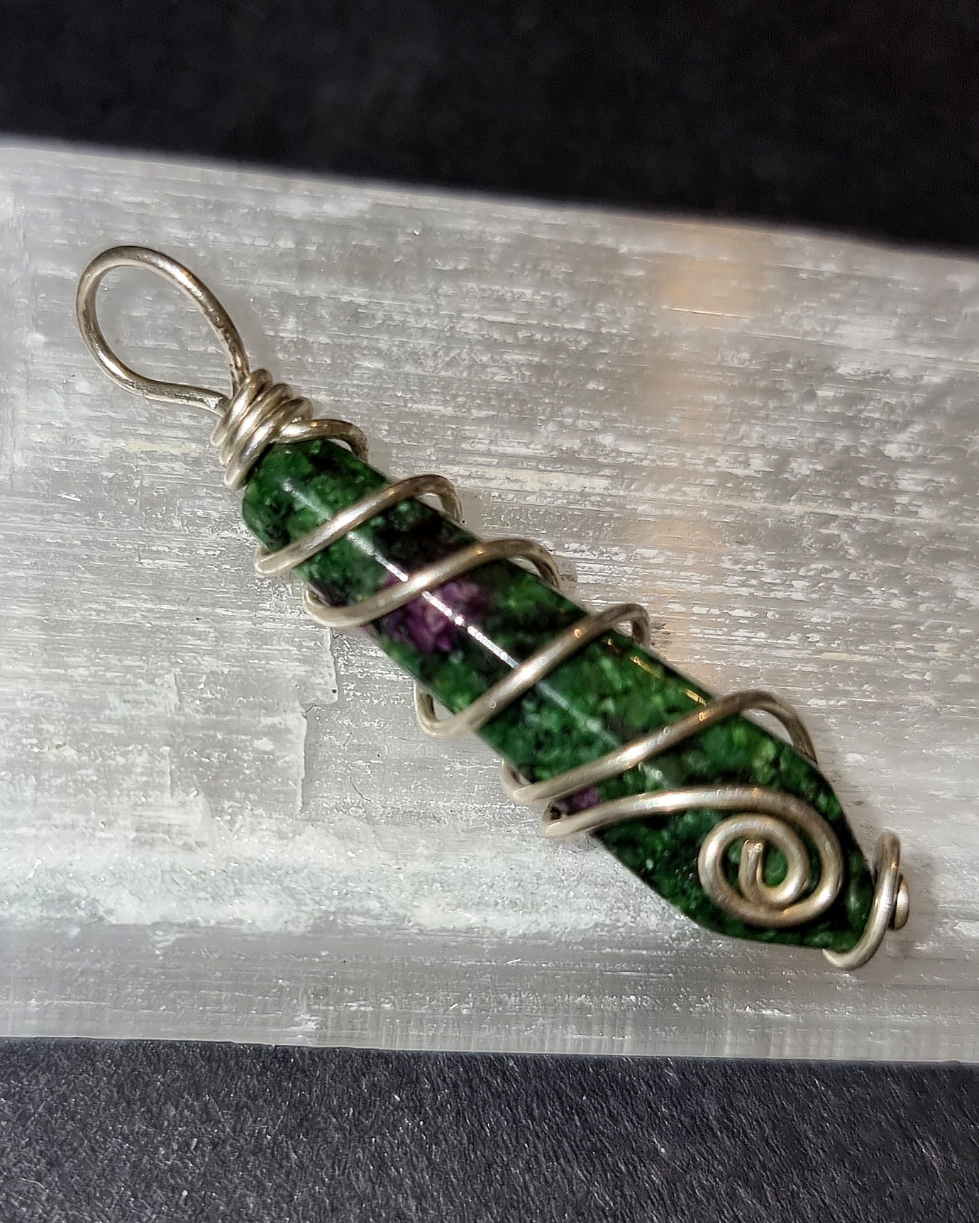 Ruby in Zoisite Wire Wrapped Pendant - Emotional Healing Crystal Jewellery