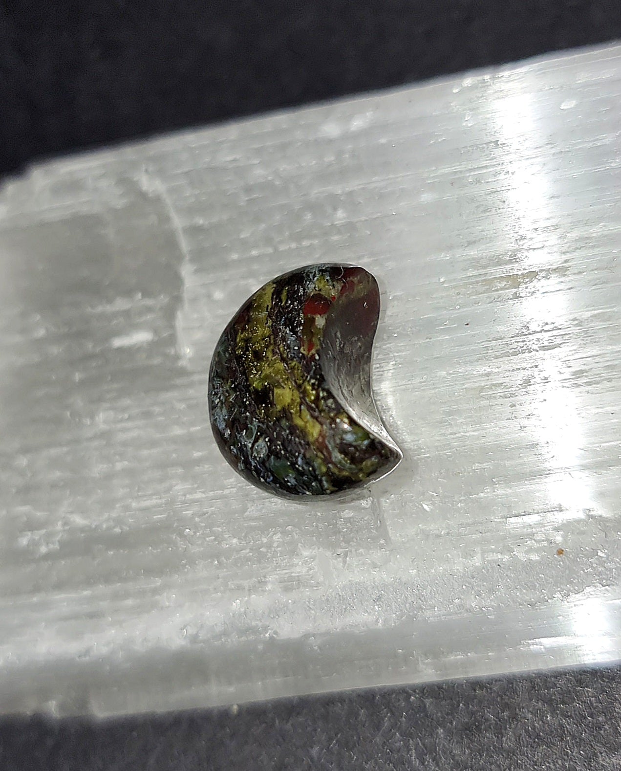 Dragons Blood Crystal Mini Moon - Carved Stone for Spiritual Journey & Connection