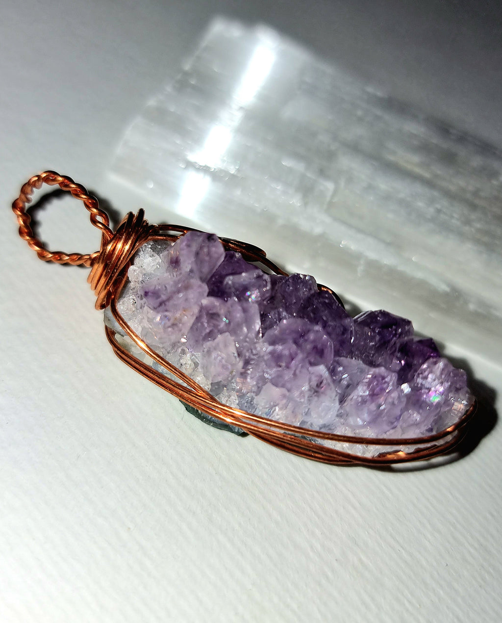 Amethyst Cluster Necklace, Wire Wrapped Amethyst Pendant