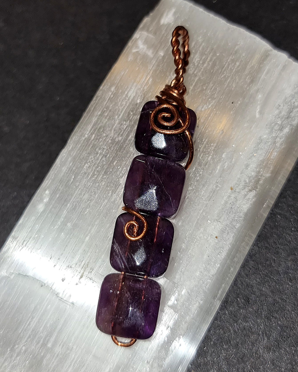 Amethyst Pendant - Copper Wire Wrapped Necklace for Spiritual Protection & Intuition