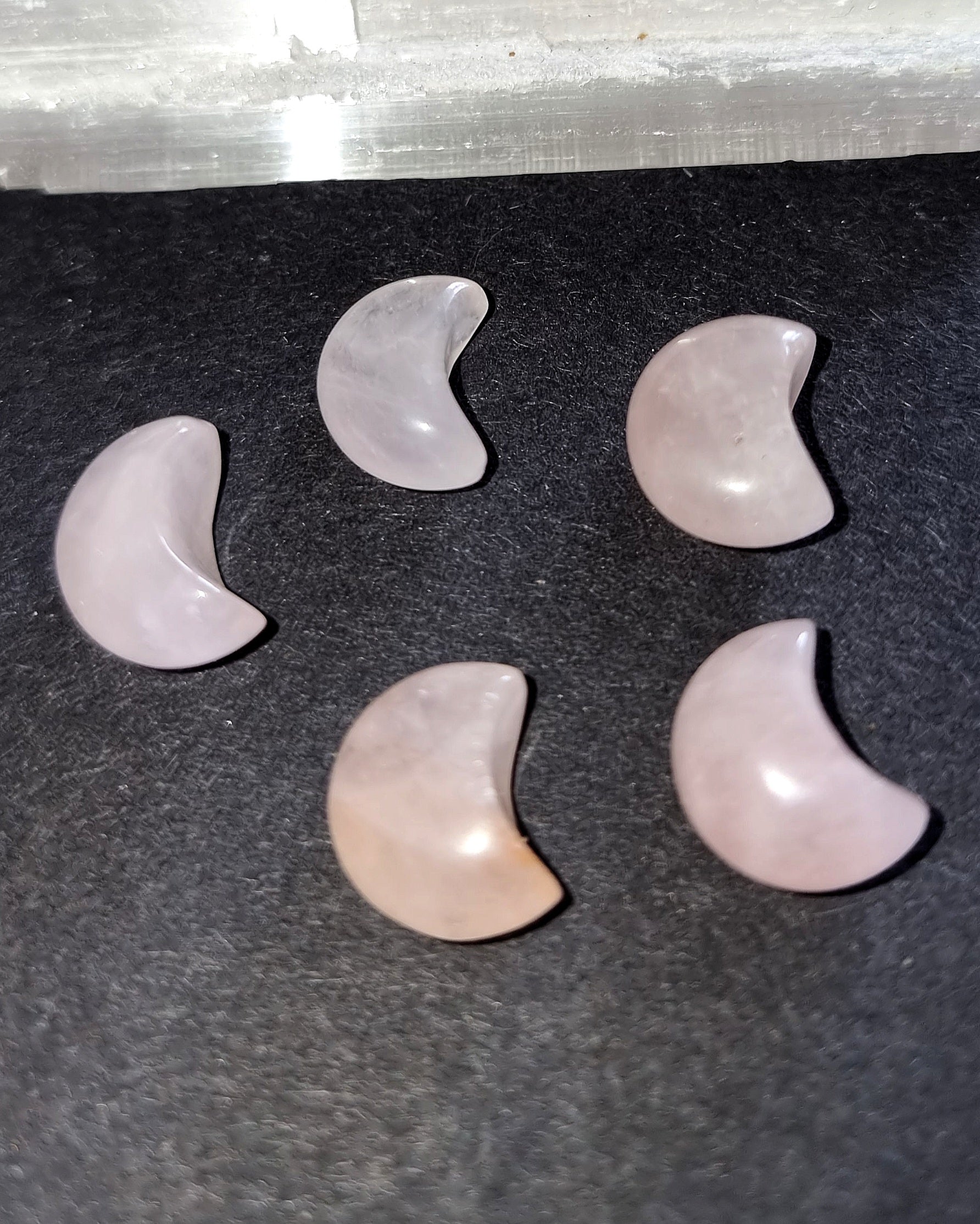Rose Quartz Crystal Mini Moon - Carved Stone for Self Love, Compassion & Emotional Healing