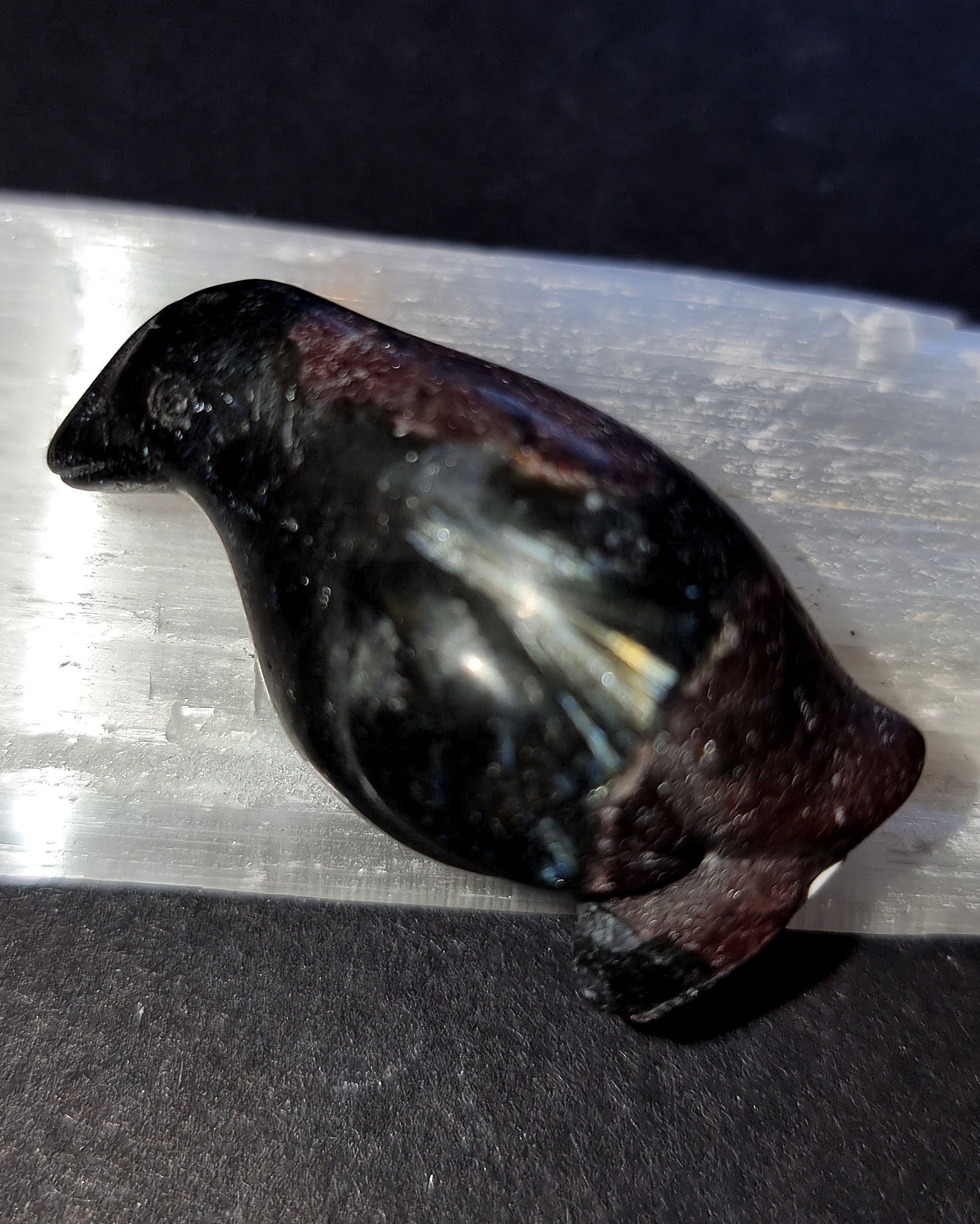 Arfvedsonite Penguin with Garnet - Firework Stone