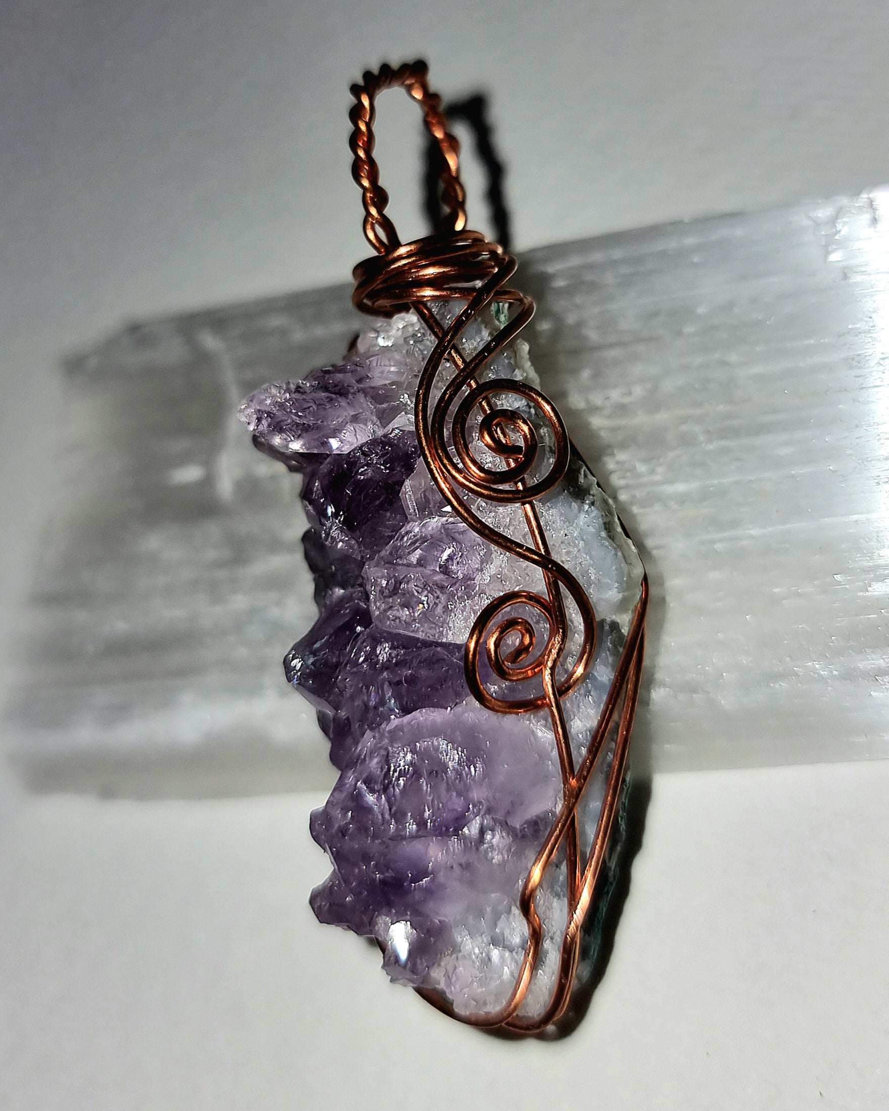 Amethyst Cluster Necklace, Wire Wrapped Amethyst Pendant