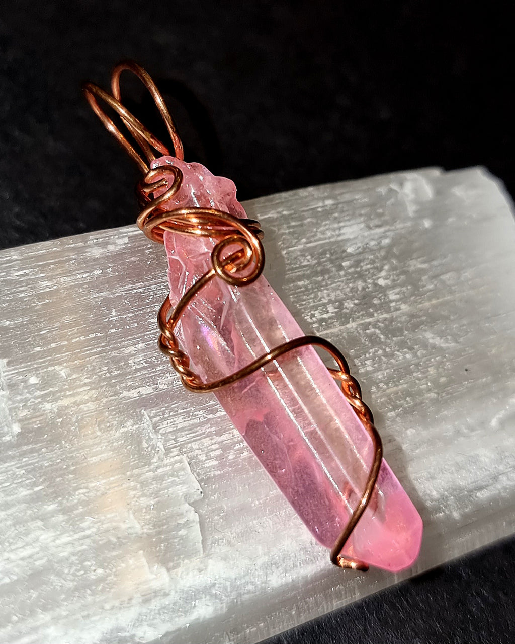 Pink Aura Clear Quartz Point Pendant - Love & Emotional Healing Crystal Jewellery