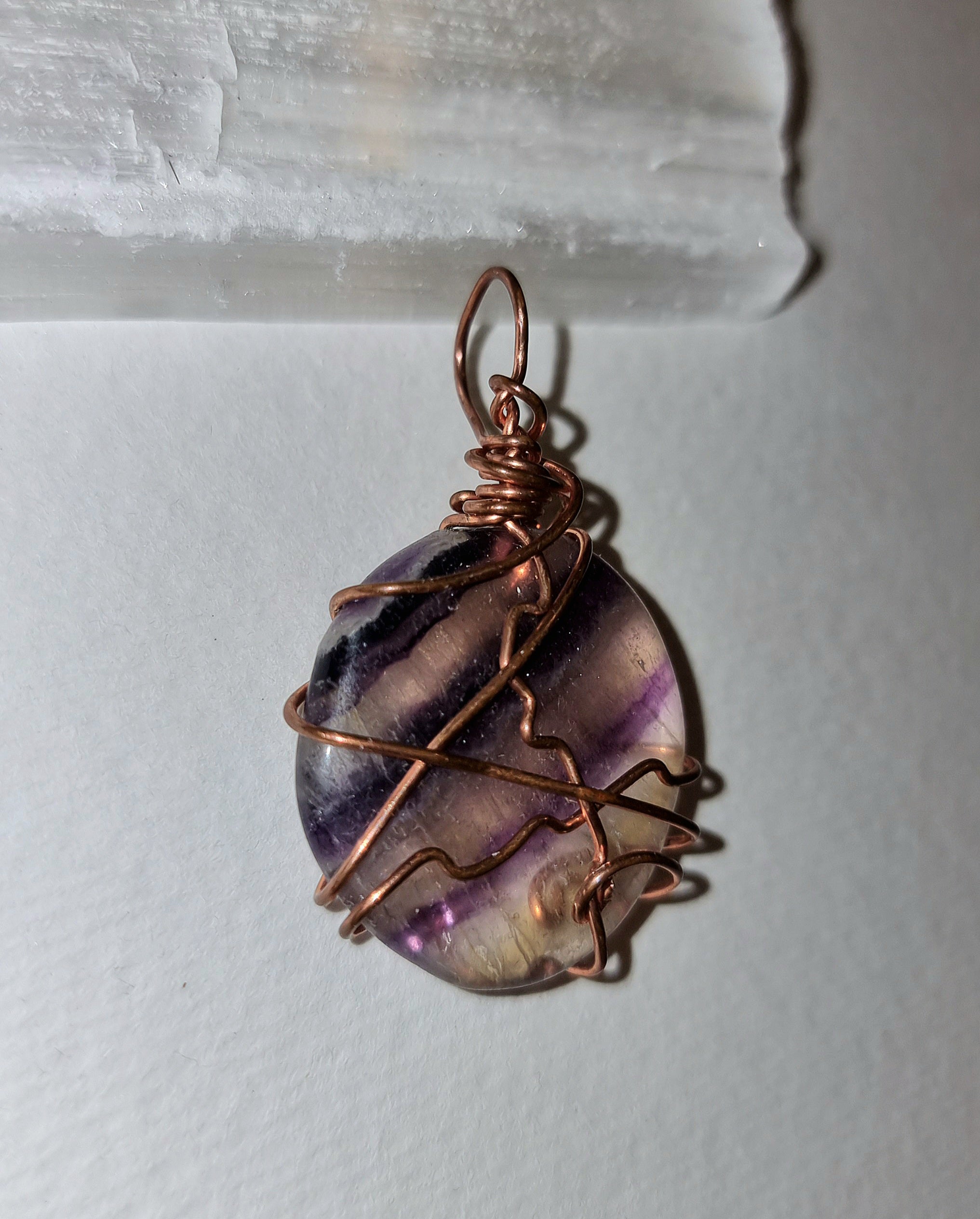 Rainbow Fluorite Wire Wrapped Crystal Pendant